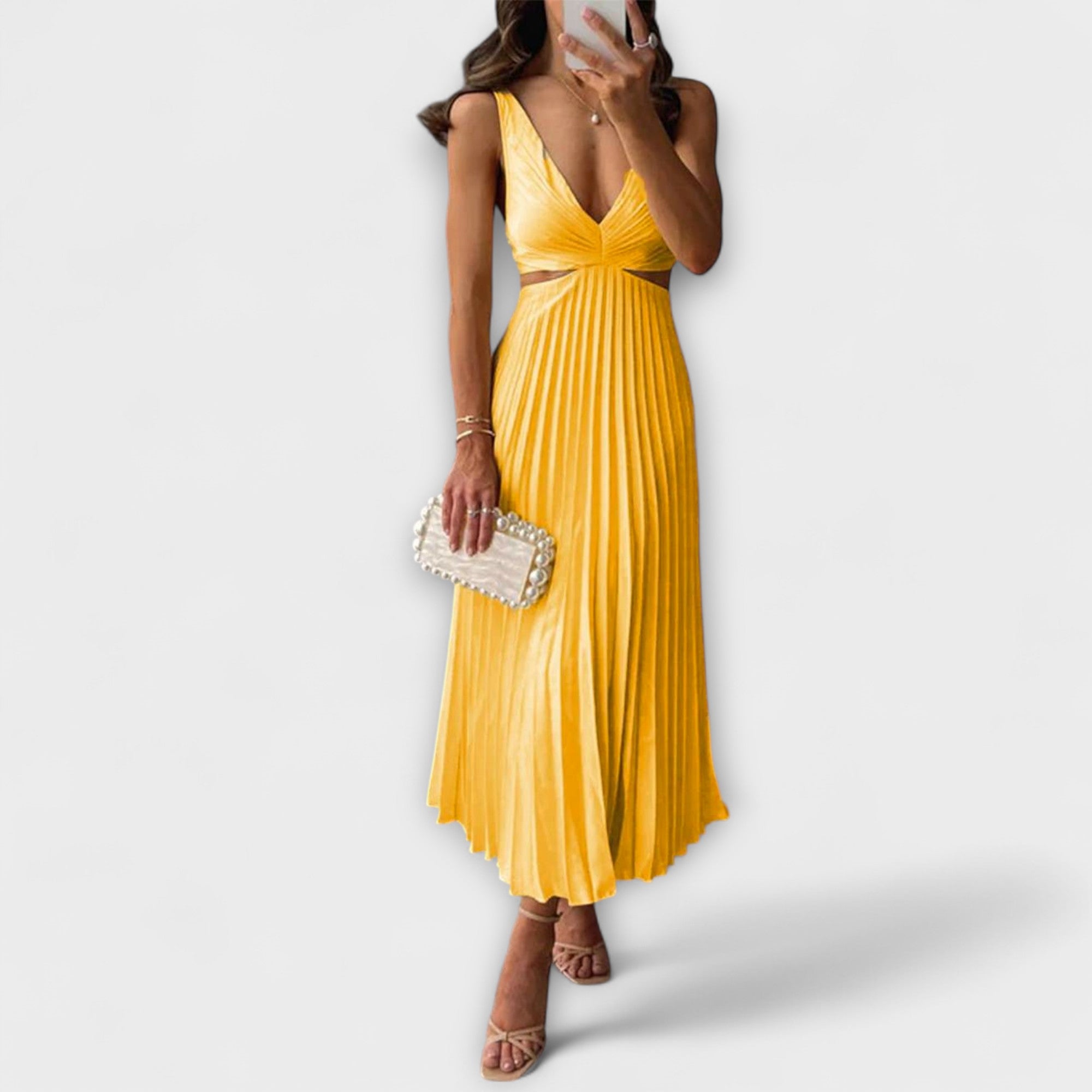Elegant Pleated Midi Evening Dress