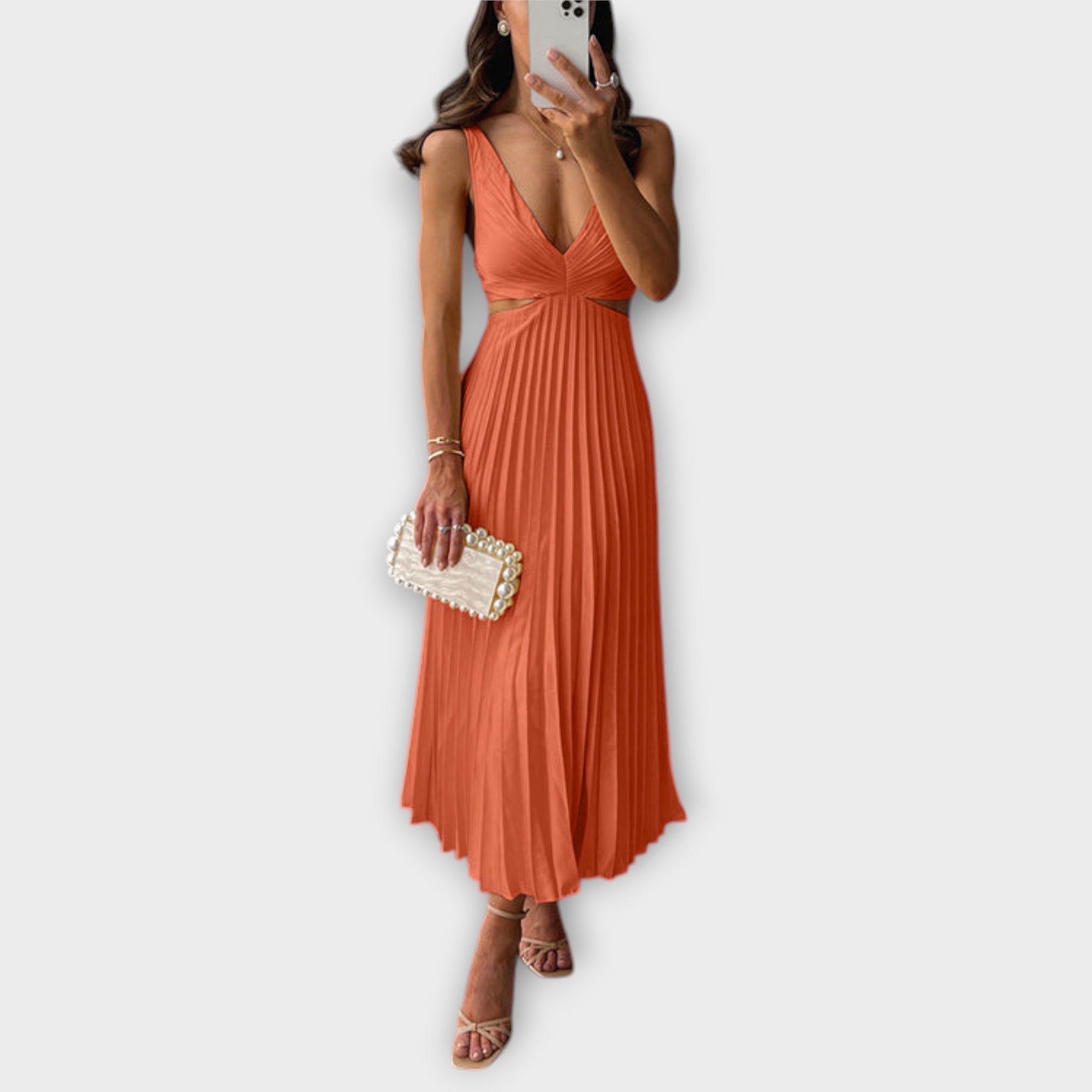 Elegant Pleated Midi Evening Dress
