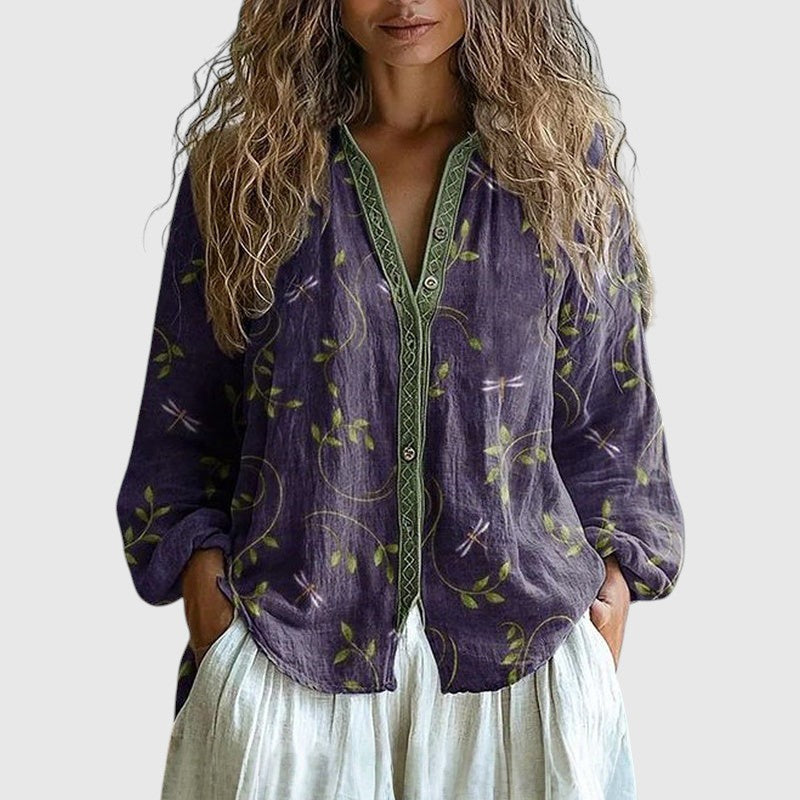 Αμπρέ - Ρετρό Πουκάμισο με Εκτύπωση Φύλλων