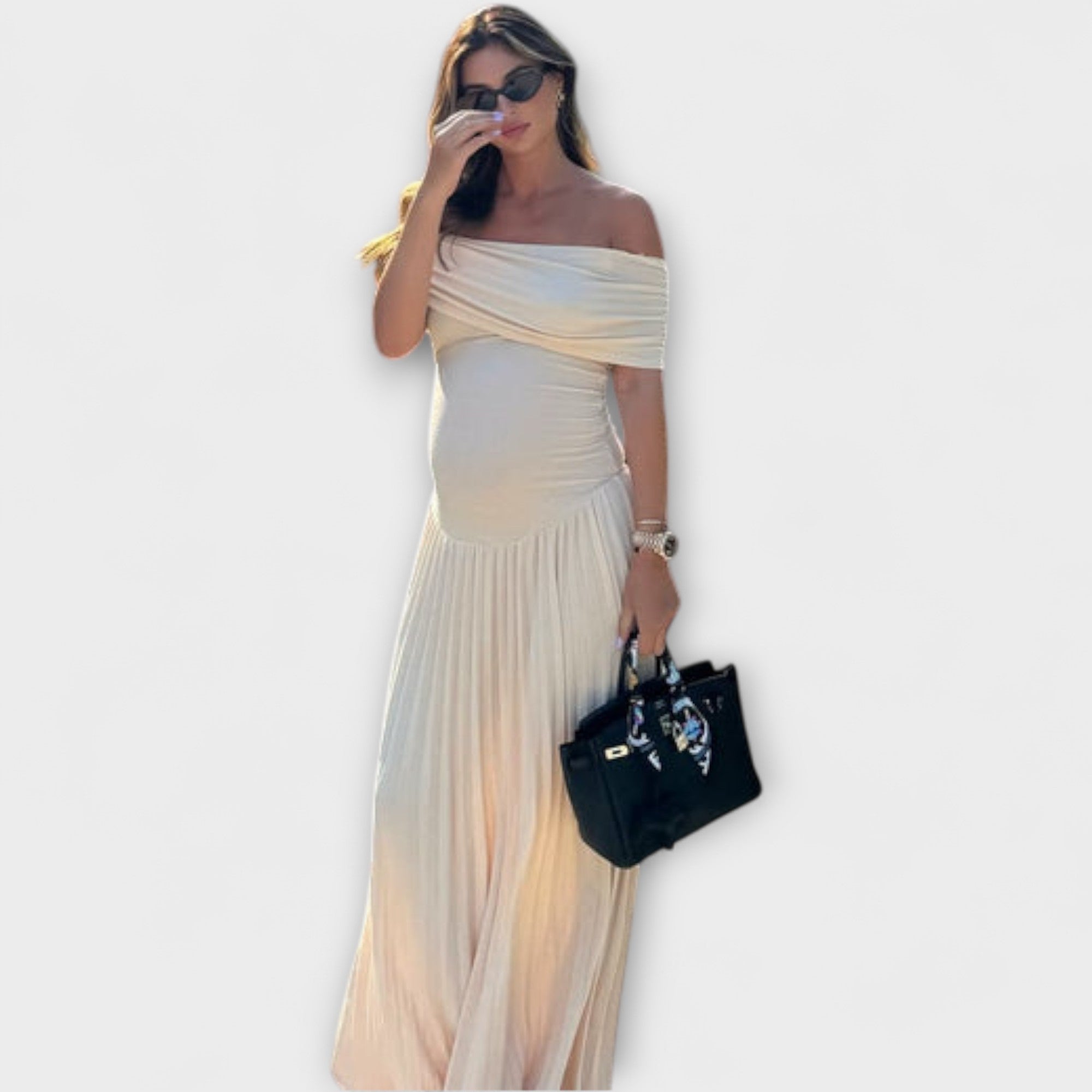 Mária – Long Maternity Dress with Gentle Pleats