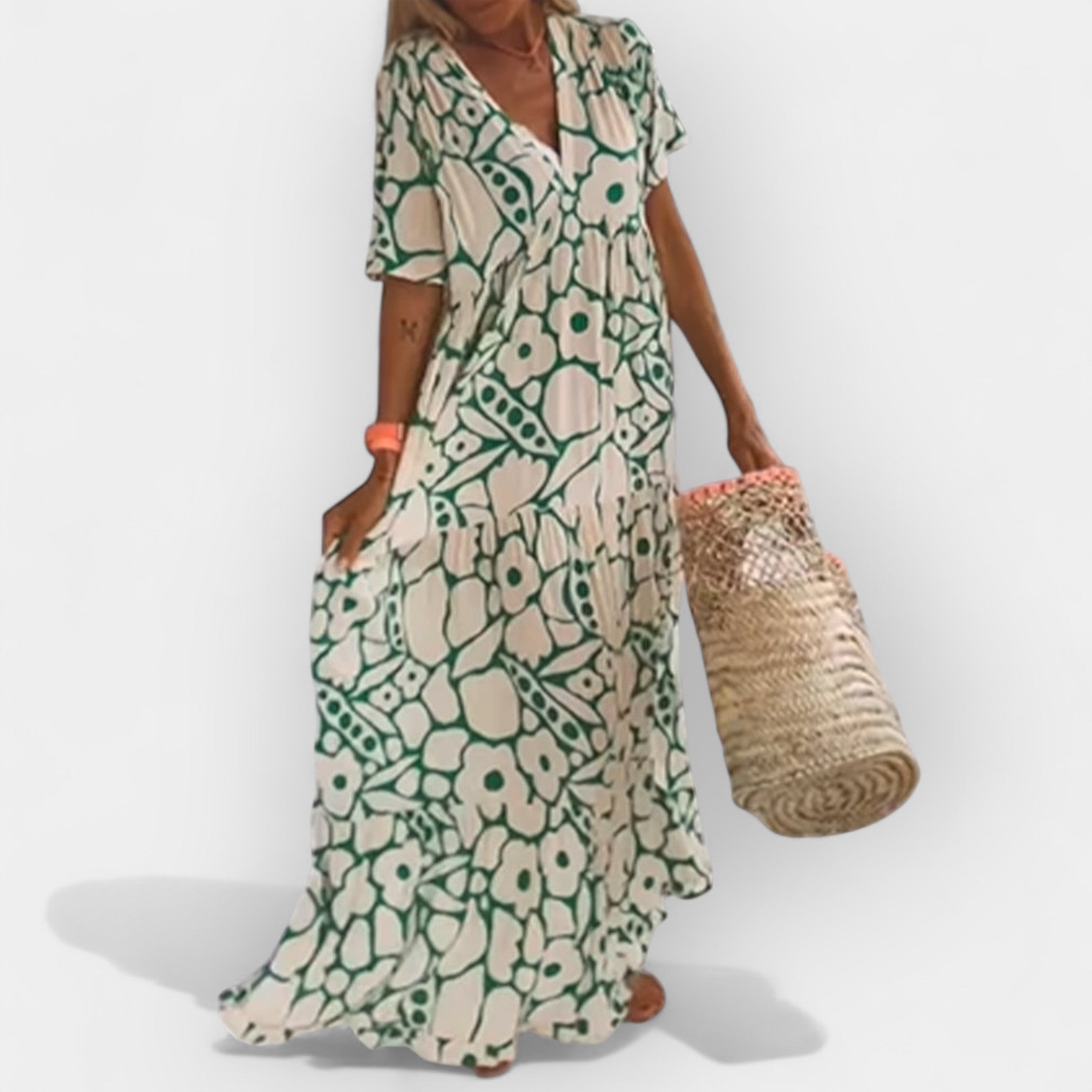 Barbora – Lightweight Printed Dress with V-Neck