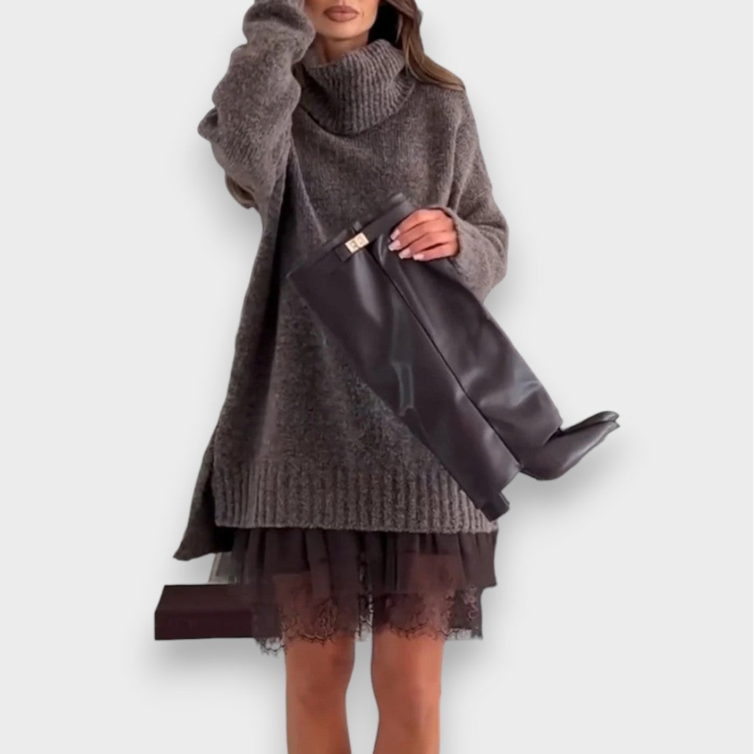 Λούνα | Σετ Χαλάρωσης Δύο Τεμαχίων με Πλεκτό Σουέτερ με Δαντέλα