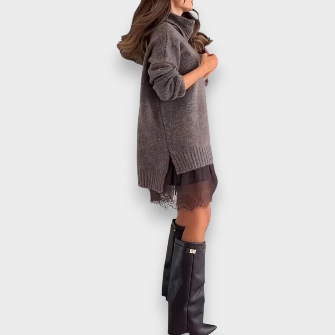 Λούνα | Σετ Χαλάρωσης Δύο Τεμαχίων με Σουέτερ με Δαντέλα