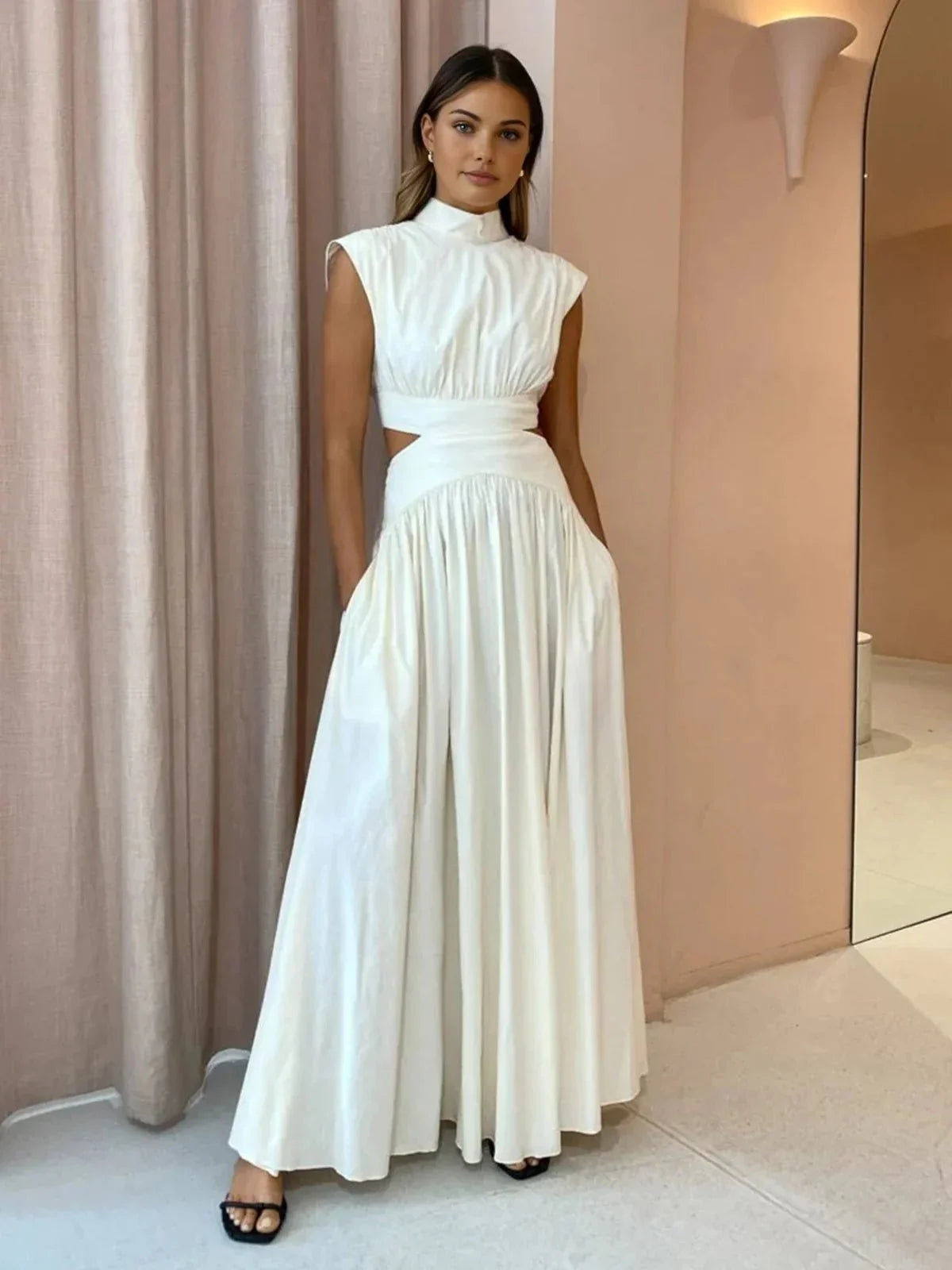 Mock Neck Cut Out Maxi Dress