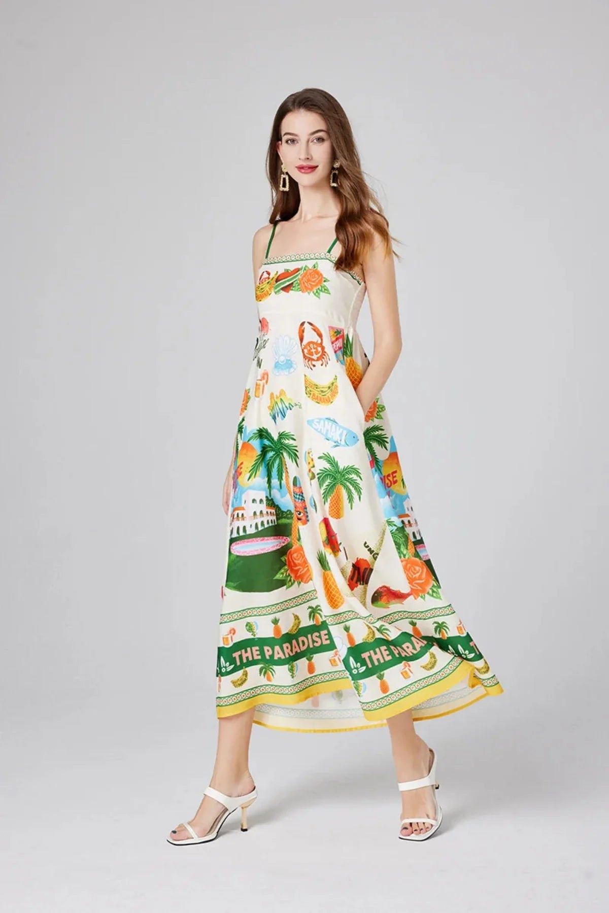 Paradise Print Vacation Cami Maxi Dress