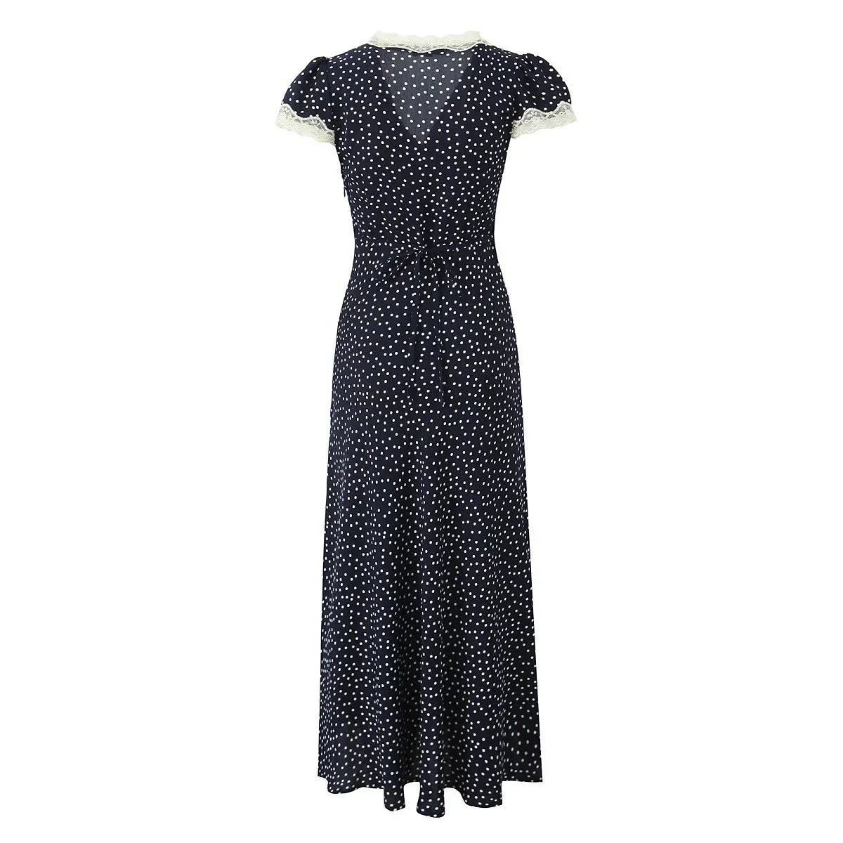 Polka Dot Lace-Trim Midi Dress