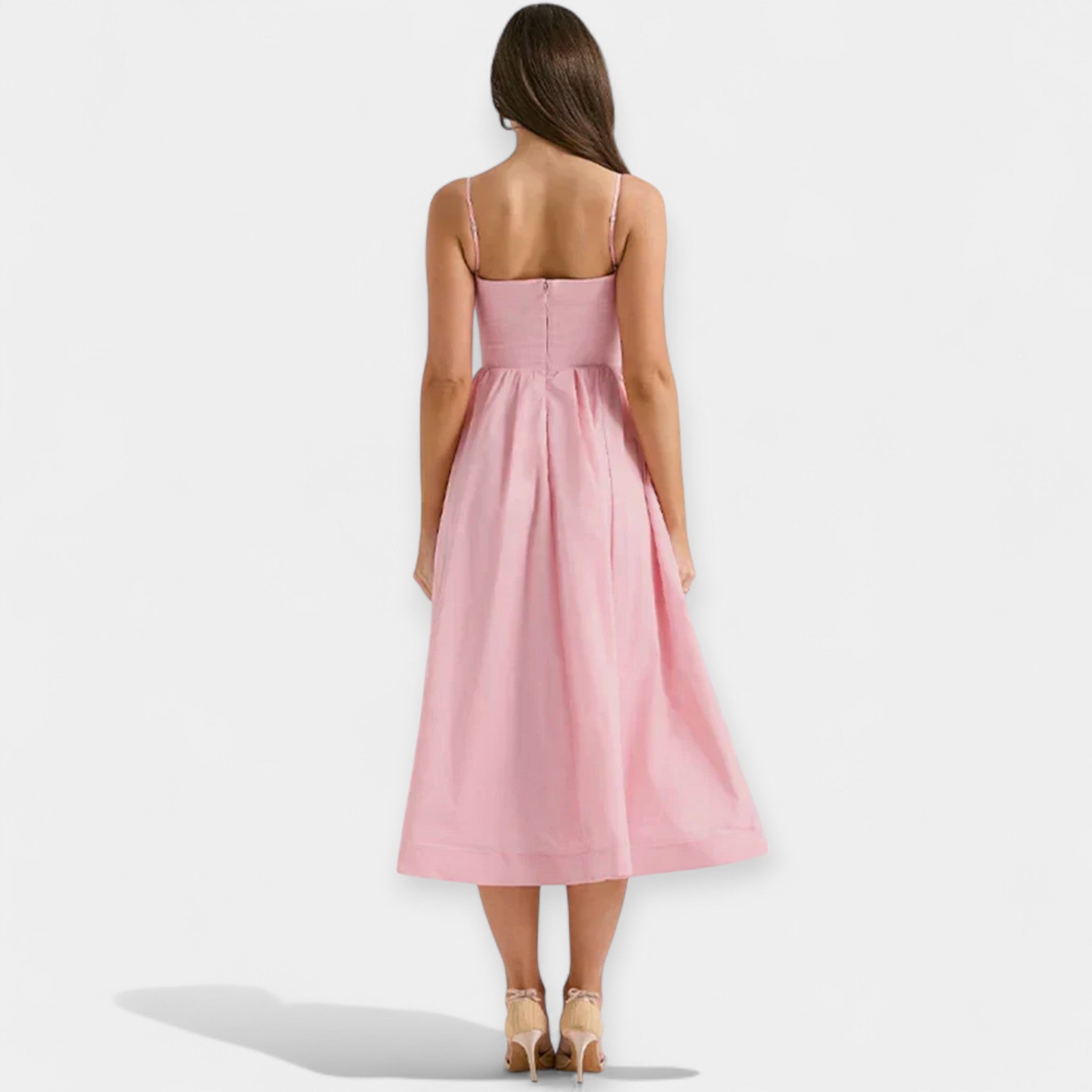Midi Dress with Round Neckline and Straps