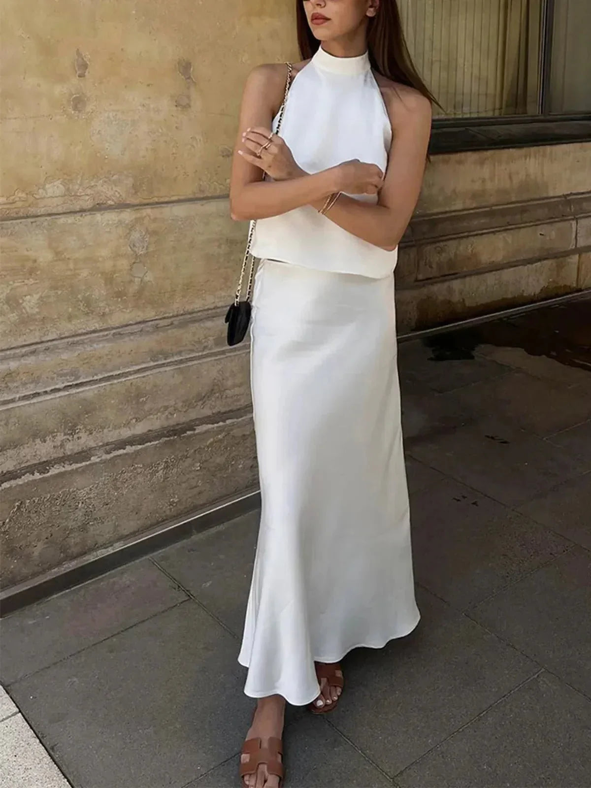 Satin Two-Piece Skirt Set