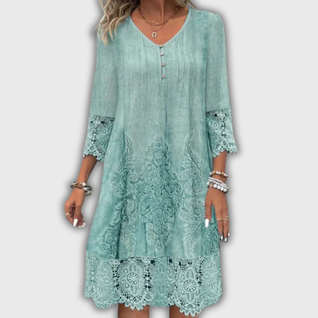 Εβελυν – Κομψό Φόρεμα με Δαντέλα και V-Λαιμό