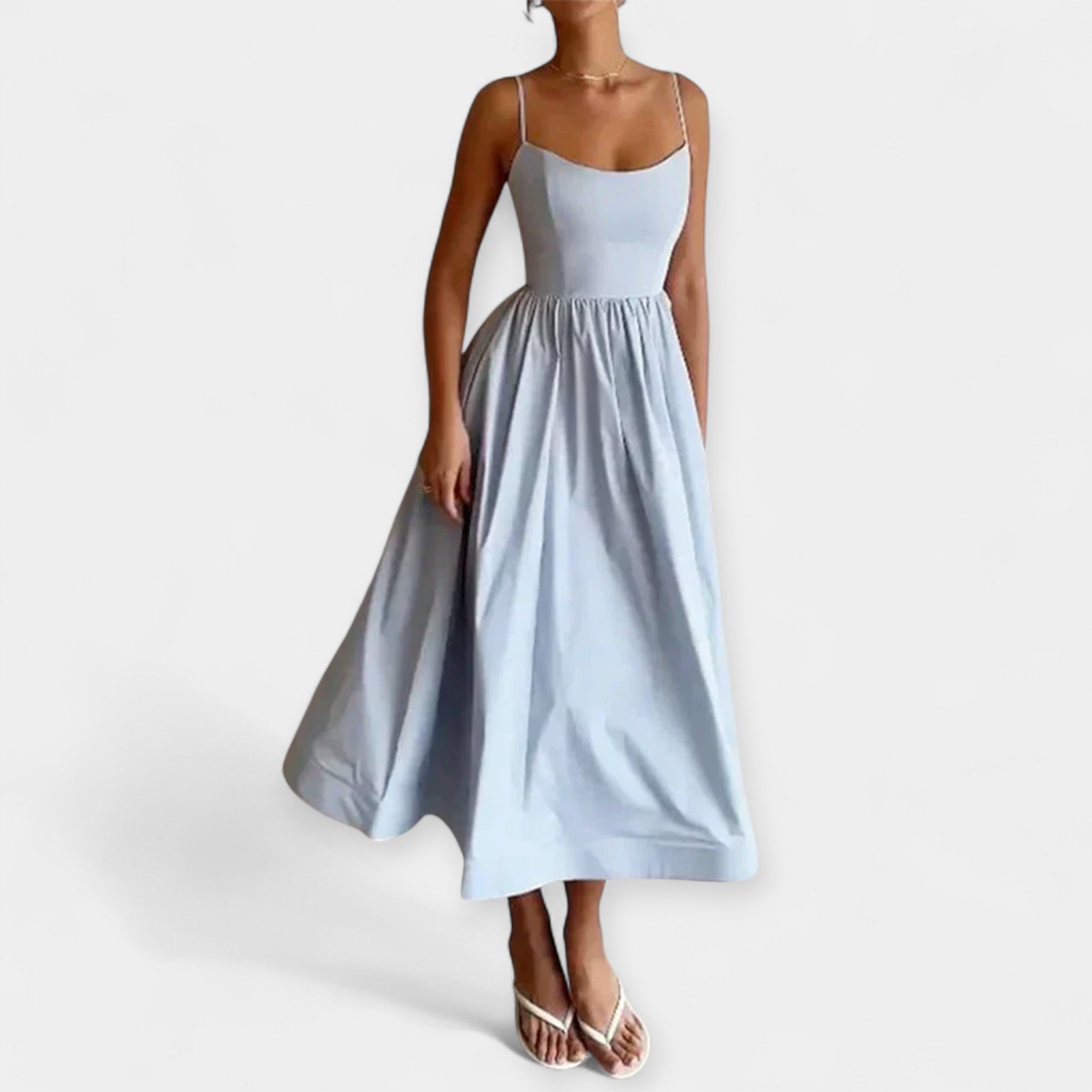 Midi Dress with Round Neckline and Straps