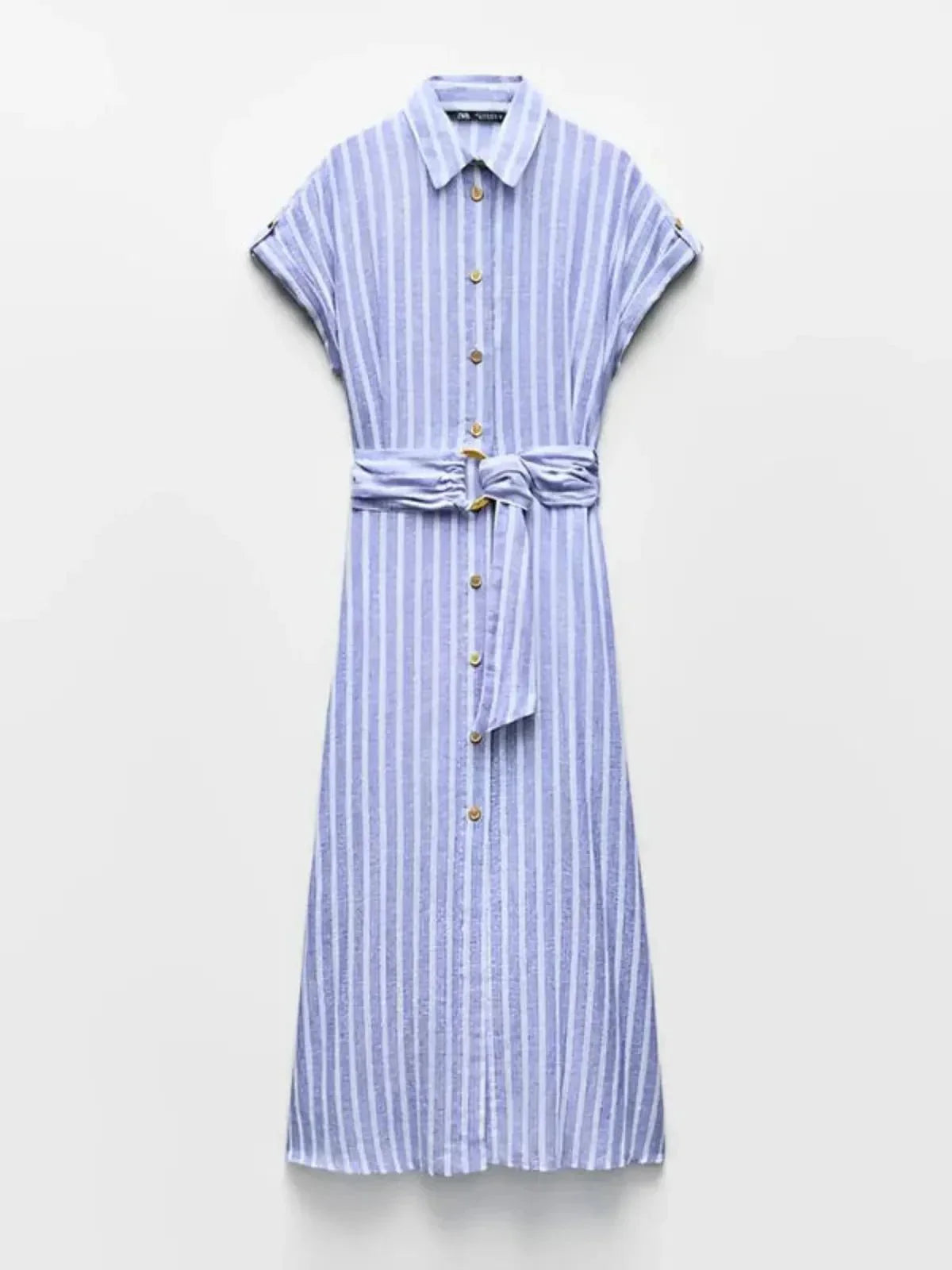 Striped Linen-Blend Maxi Dress with Belt