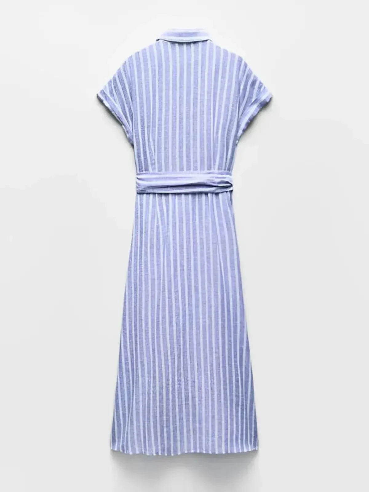 Striped Linen-Blend Maxi Dress with Belt