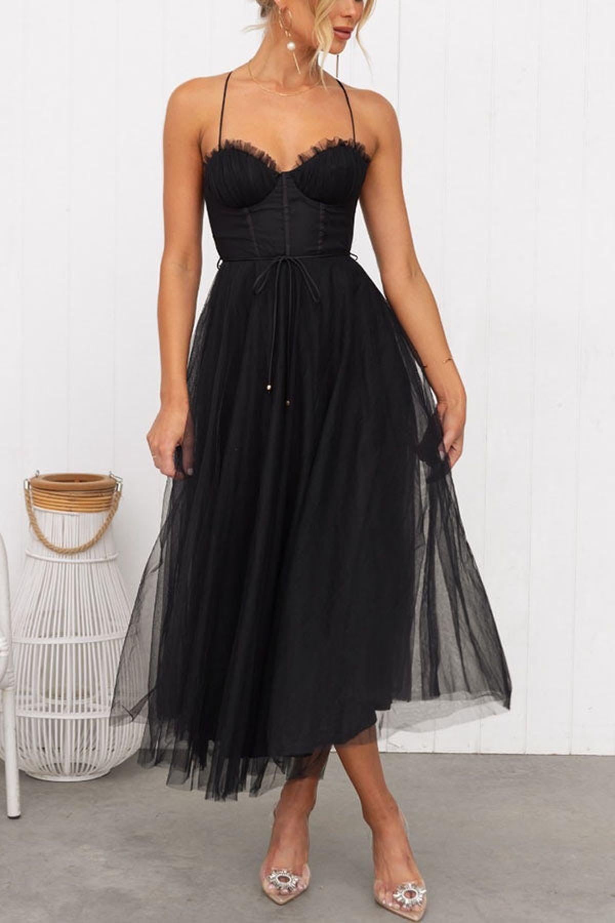 Women's Sleeveless Chiffon Maxi Dress With Tulle Overlay