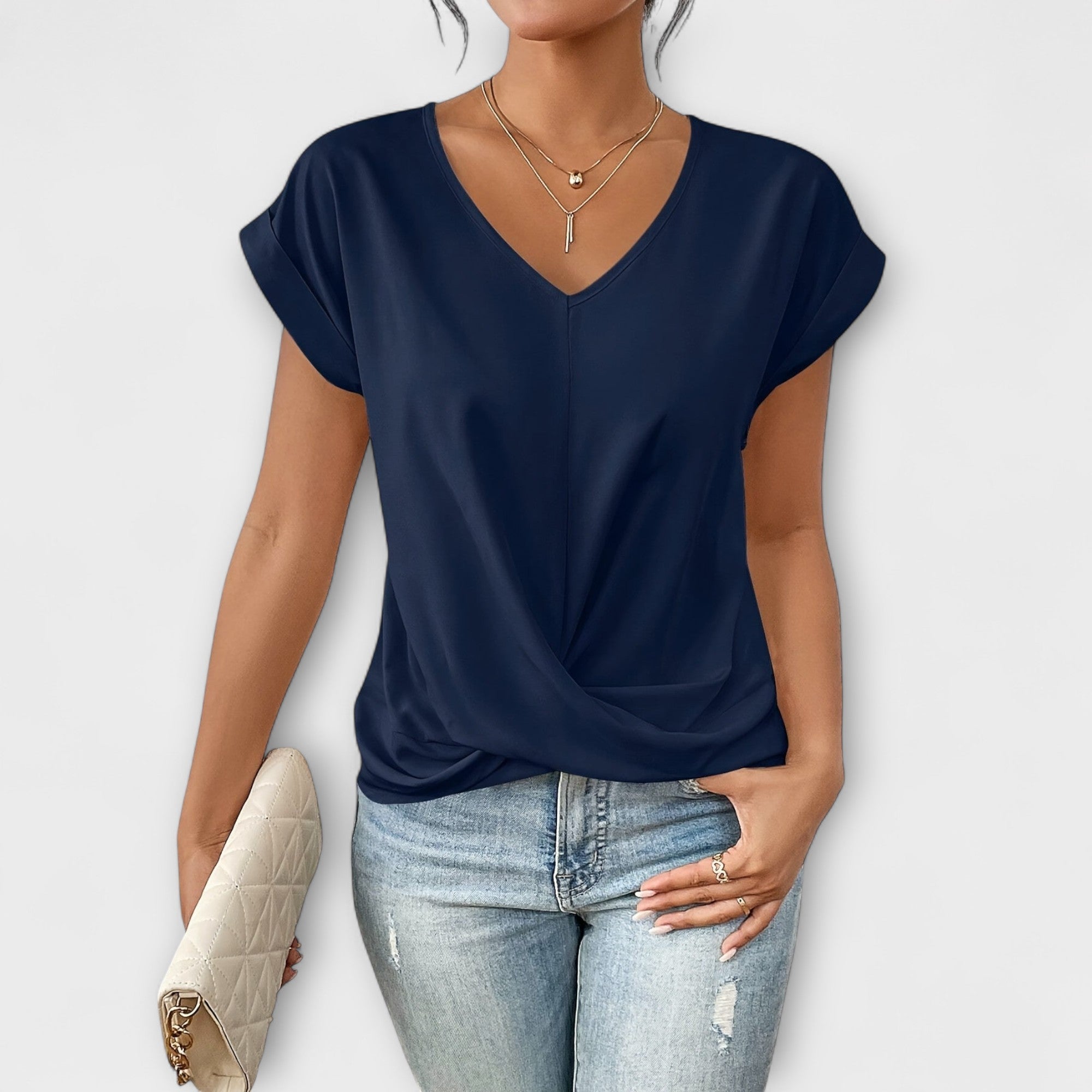 Eloise – V-Neck Top with Button Detail