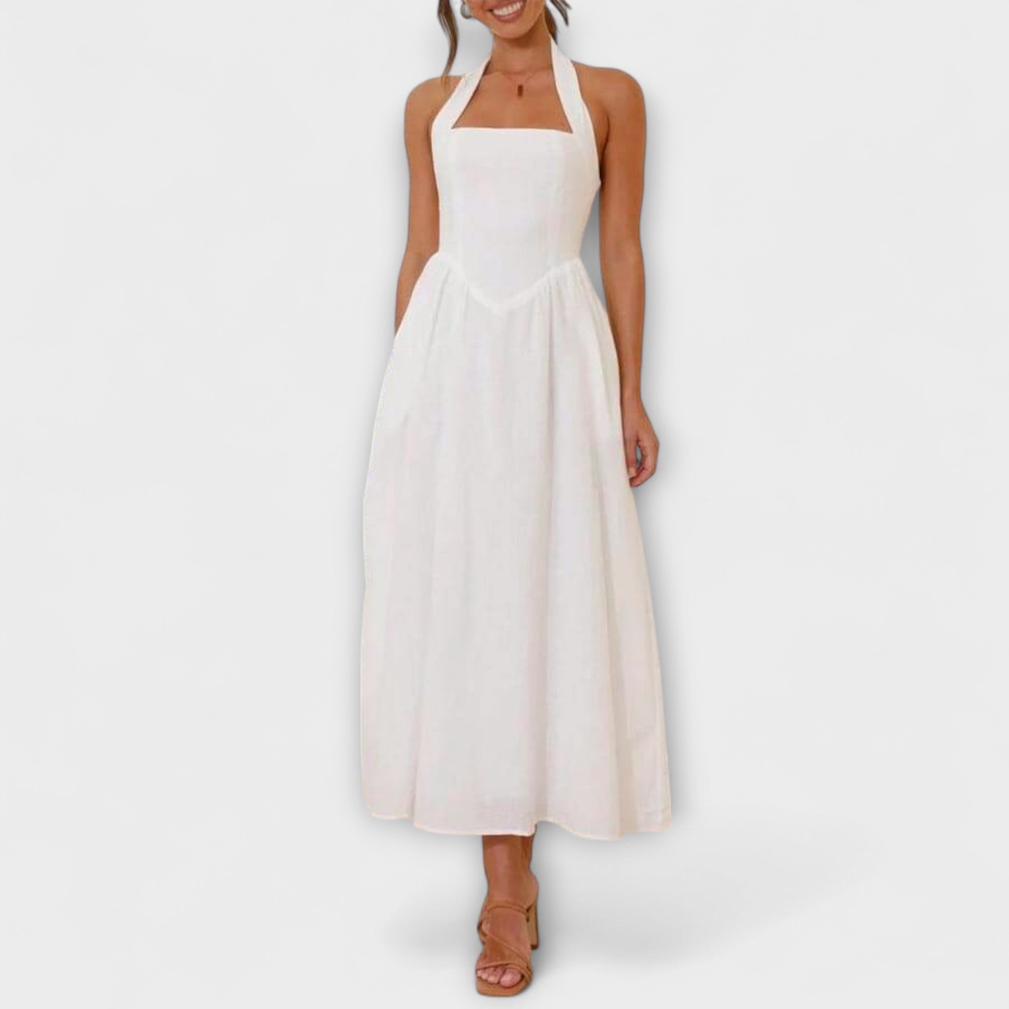 Λυδία - Μεσαίου Μήκους Μαύρο Φόρεμα Χωρίς Μανίκια με Λεπτομέρεια στη Μέση