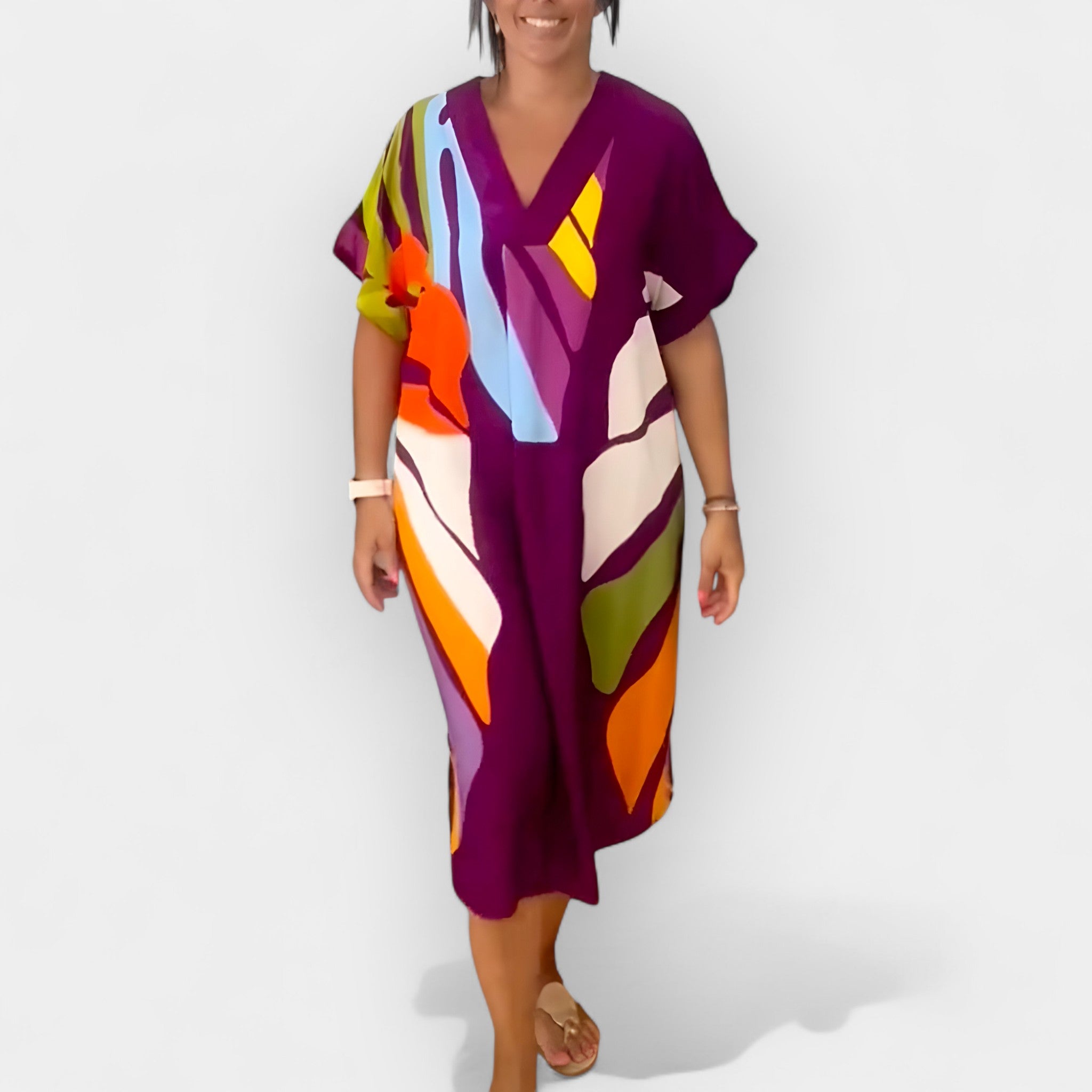 Loose Dress with Leaf Pattern