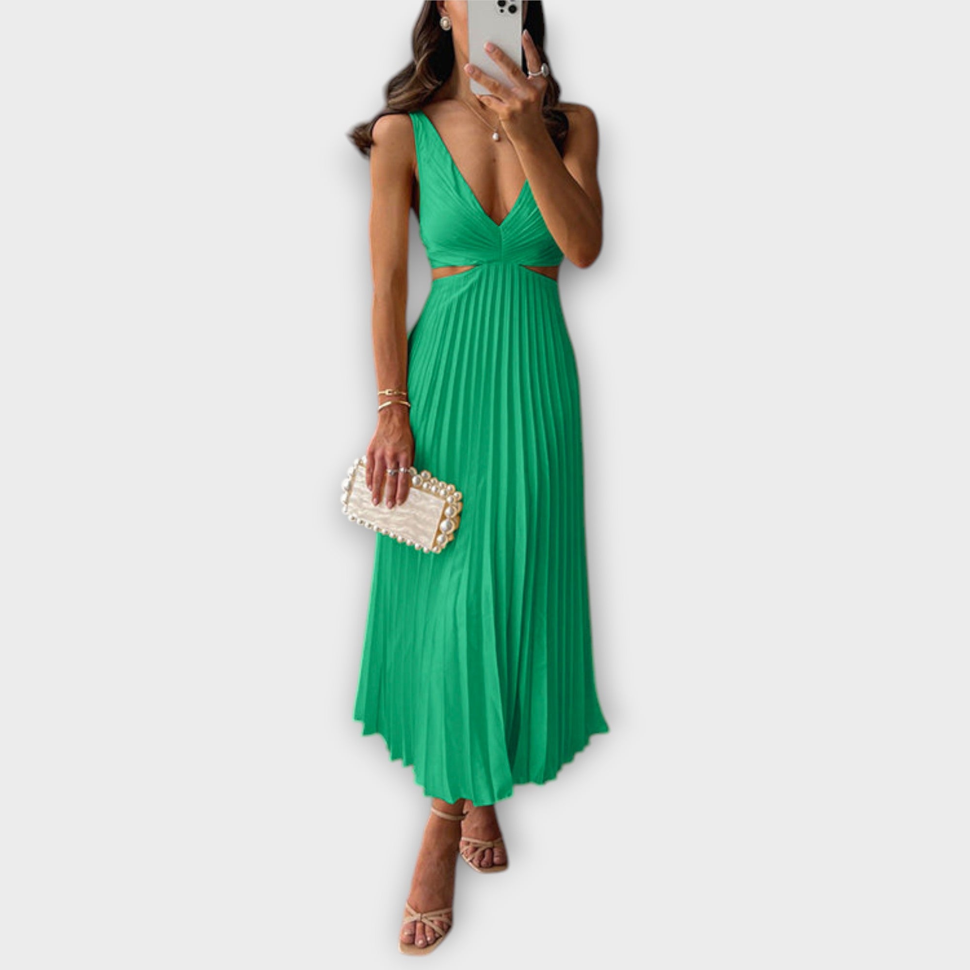Elegant Pleated Midi Evening Dress