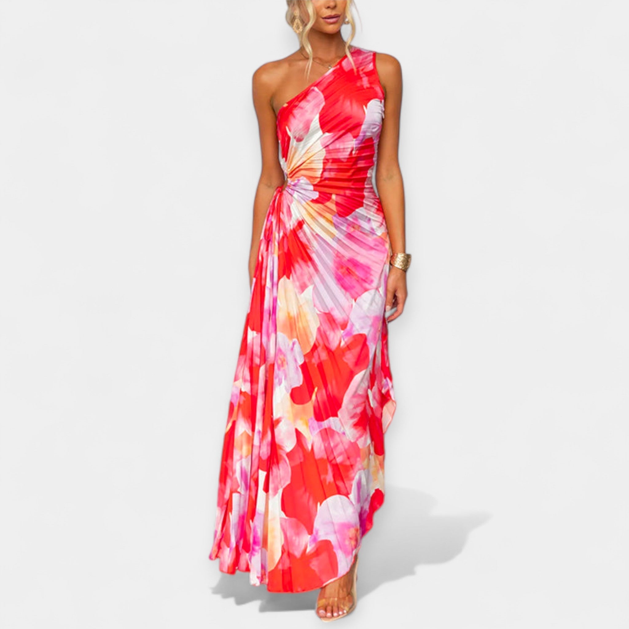 Kristína – Asymmetrical Summer Dress in Red-Pink