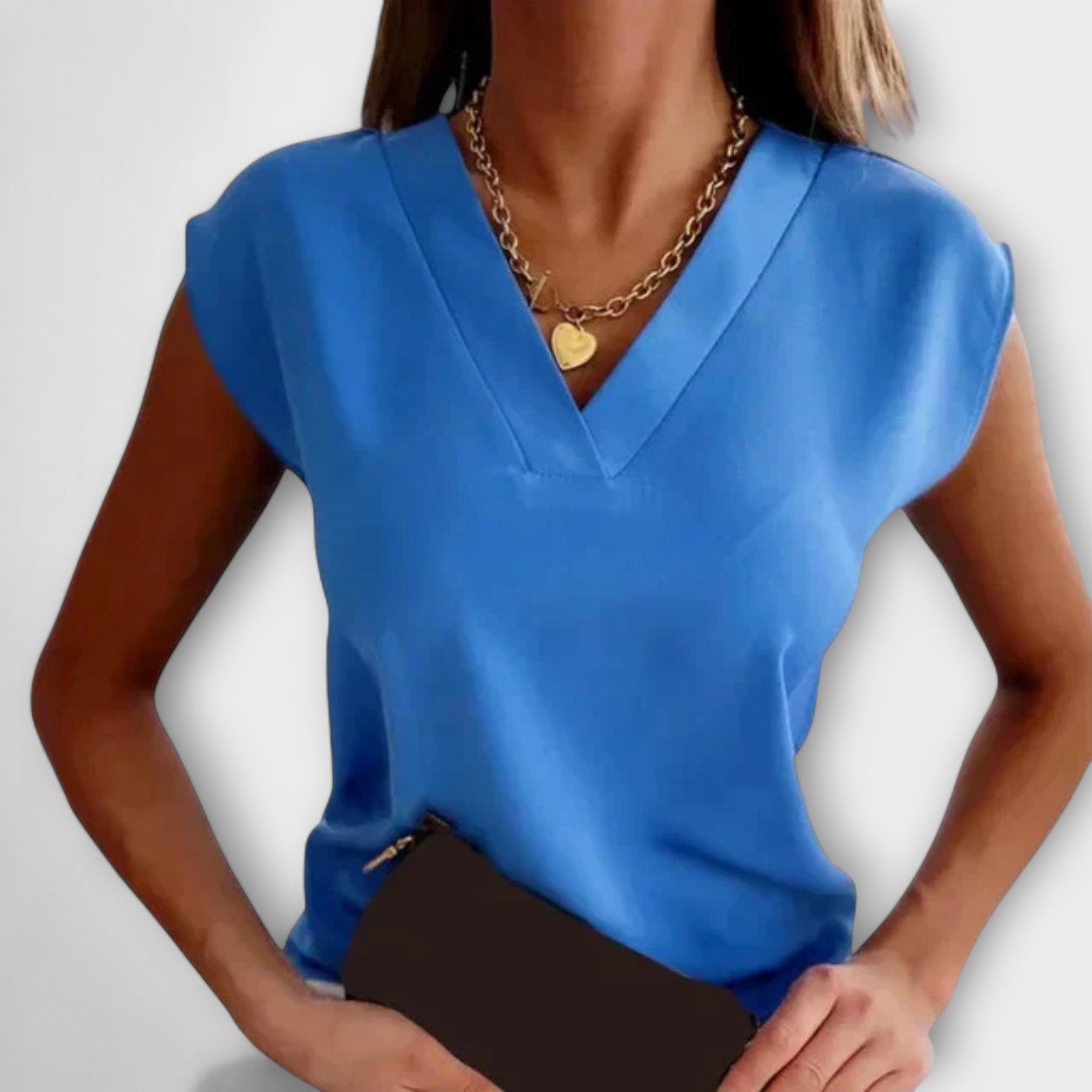 Women’s Summer T-Shirt with V-Neck and Loose Sleeves