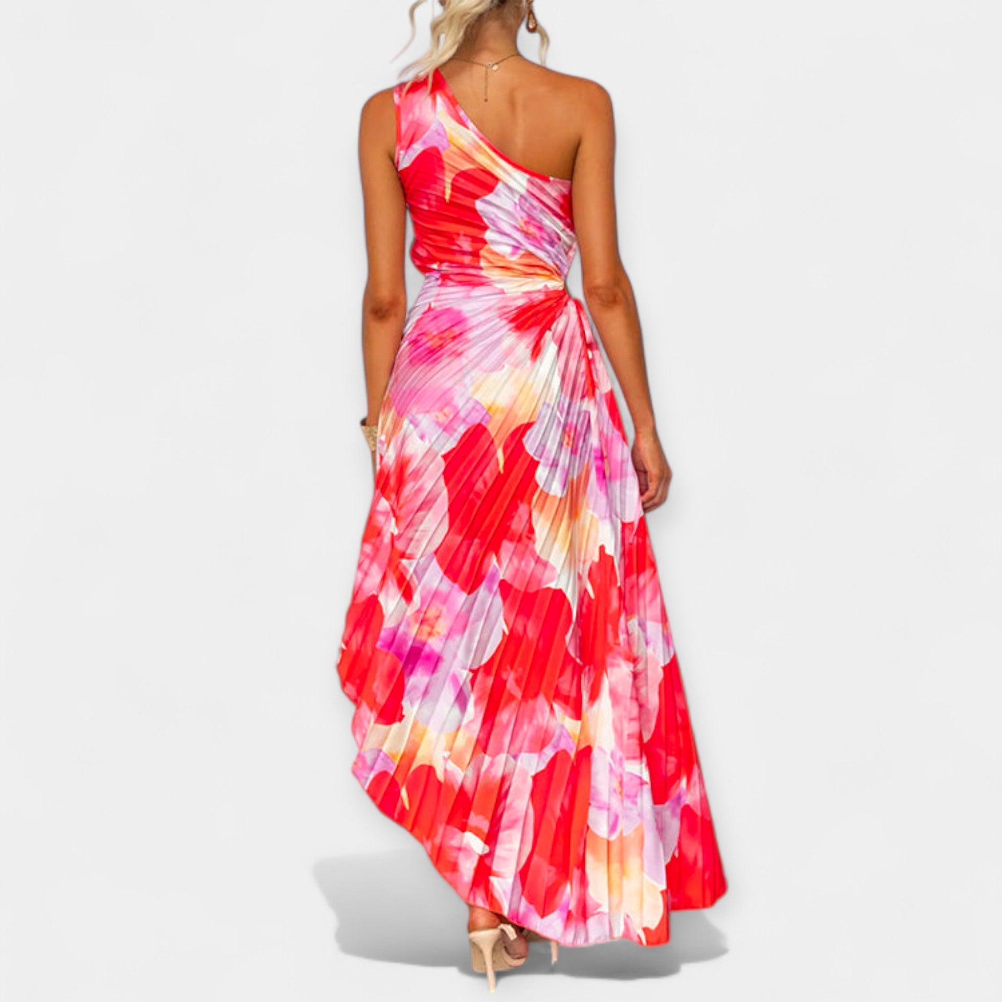 Kristína – Asymmetrical Summer Dress in Red-Pink