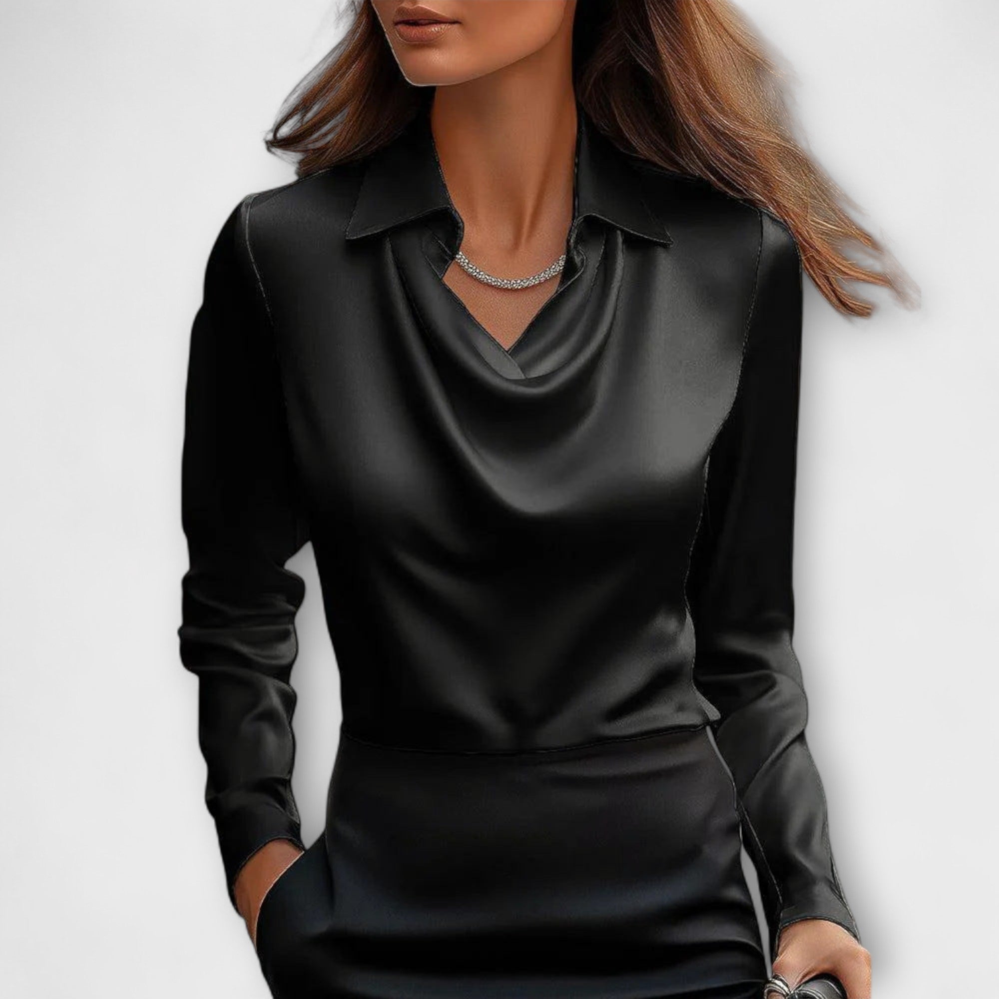 Shiny Top with Pleated Collar
