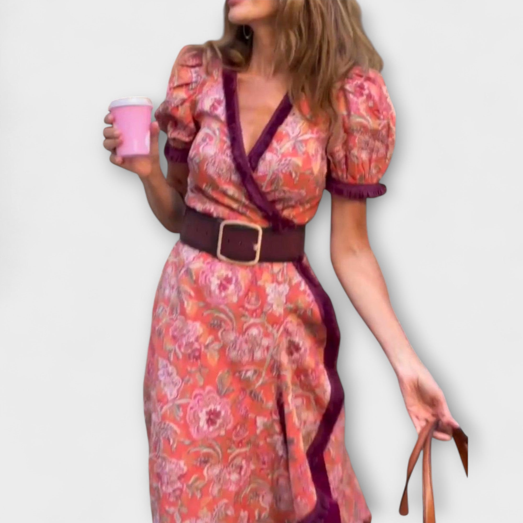 Elegant Pink Maxi Dress with Short Sleeves
