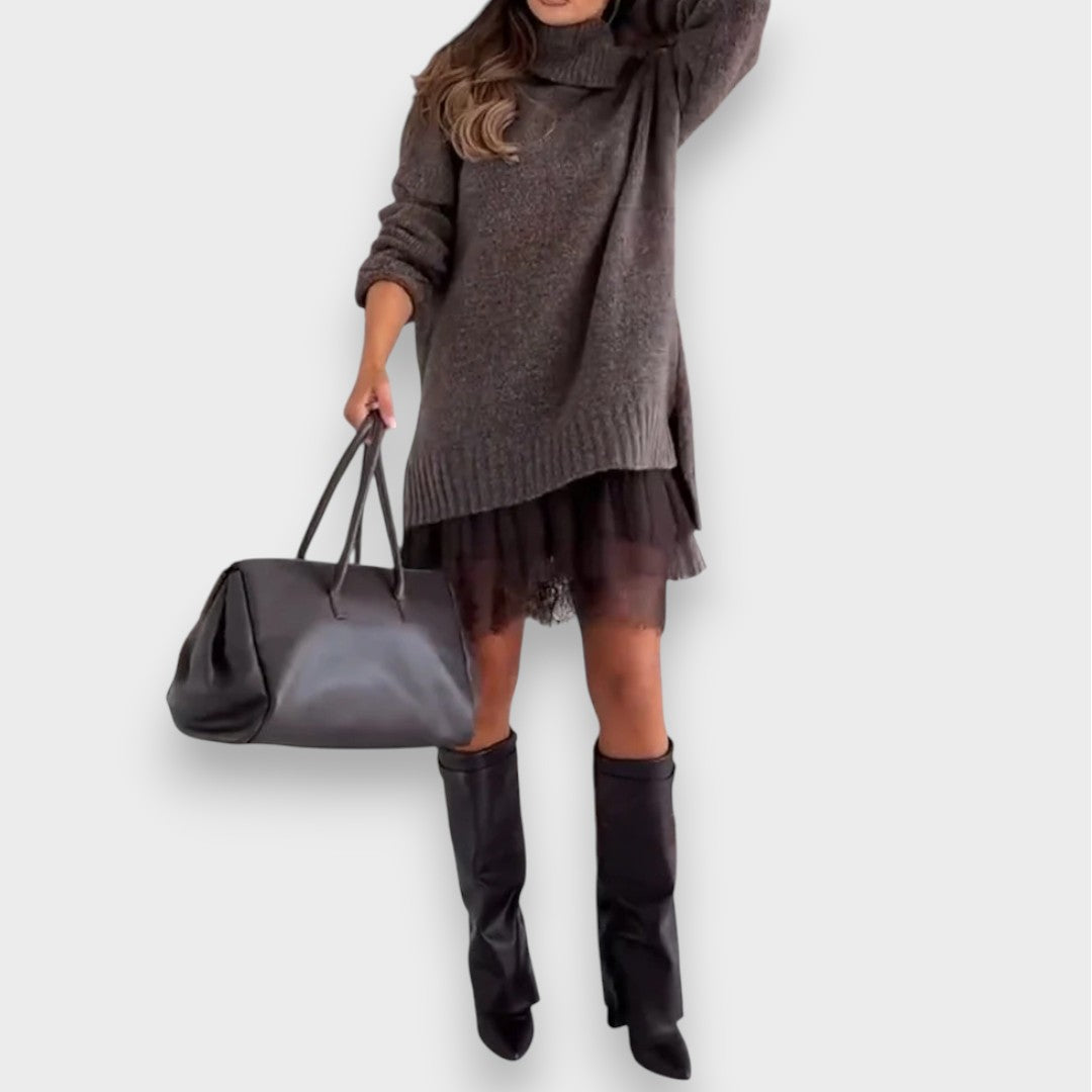 Λούνα | Σετ Χαλάρωσης Δύο Τεμαχίων με Πλεκτό Σουέτερ με Δαντέλα