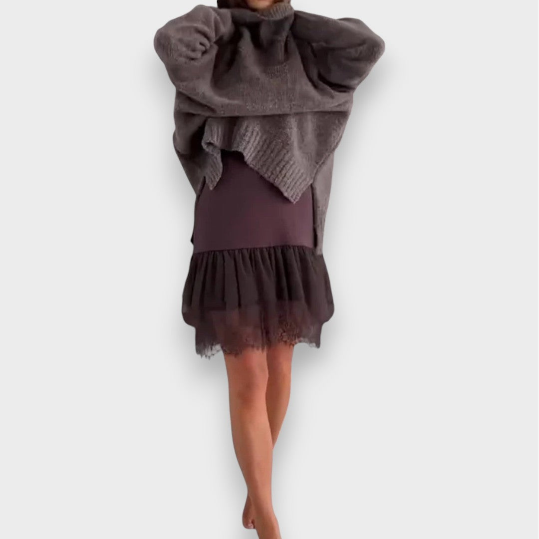 Λούνα | Σετ Χαλάρωσης Δύο Τεμαχίων με Σουέτερ με Δαντέλα