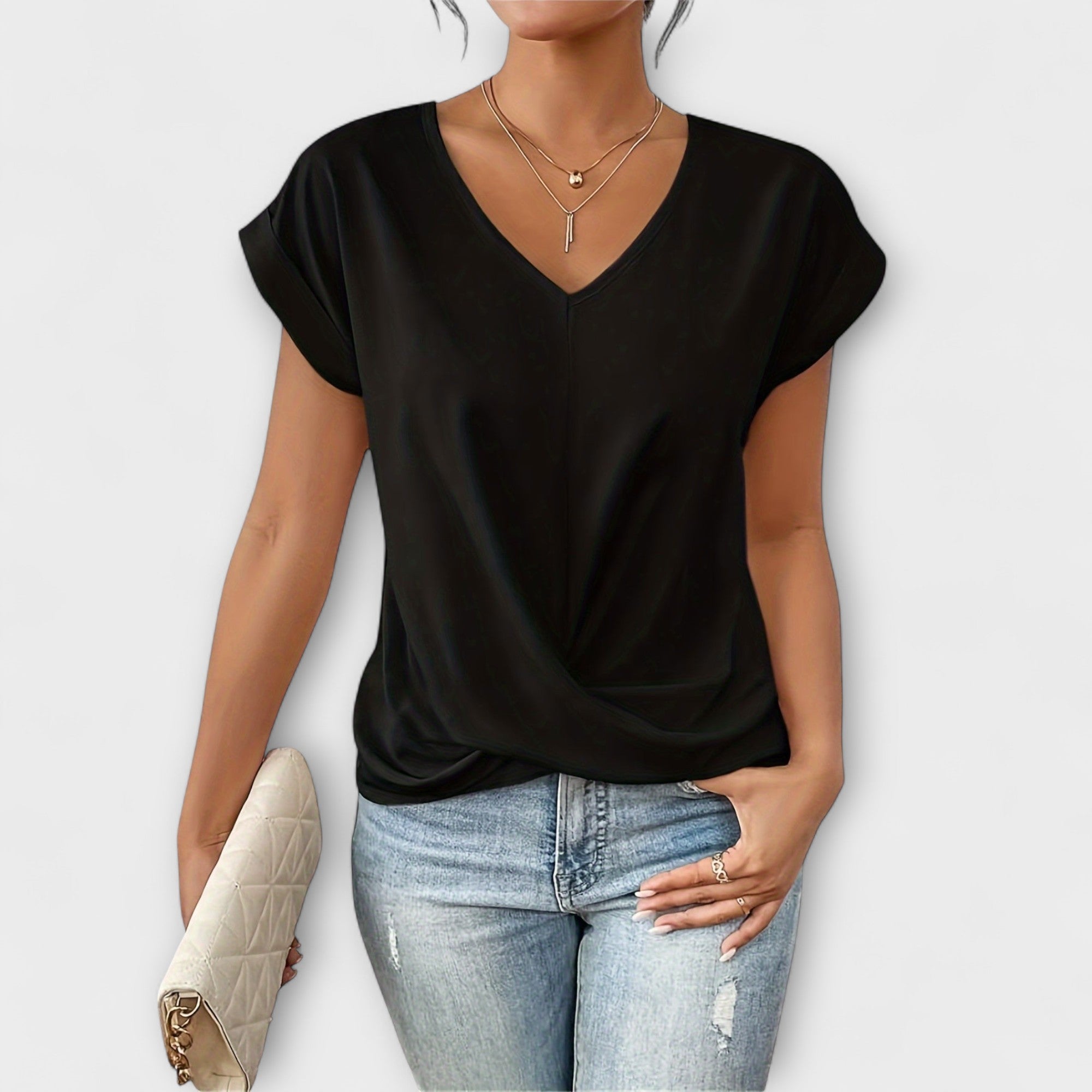 Eloise – V-Neck Top with Button Detail
