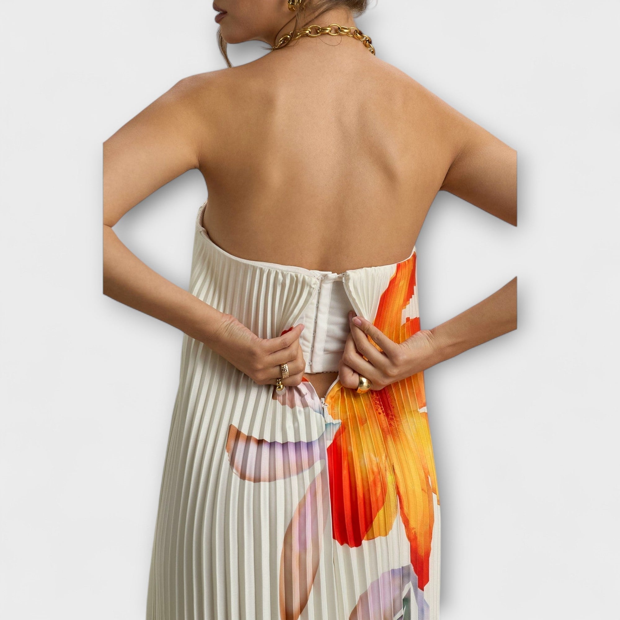 Μισέλ - Φόρεμα Maxi Sweetheart σε Πορτοκαλί Λουλούδια