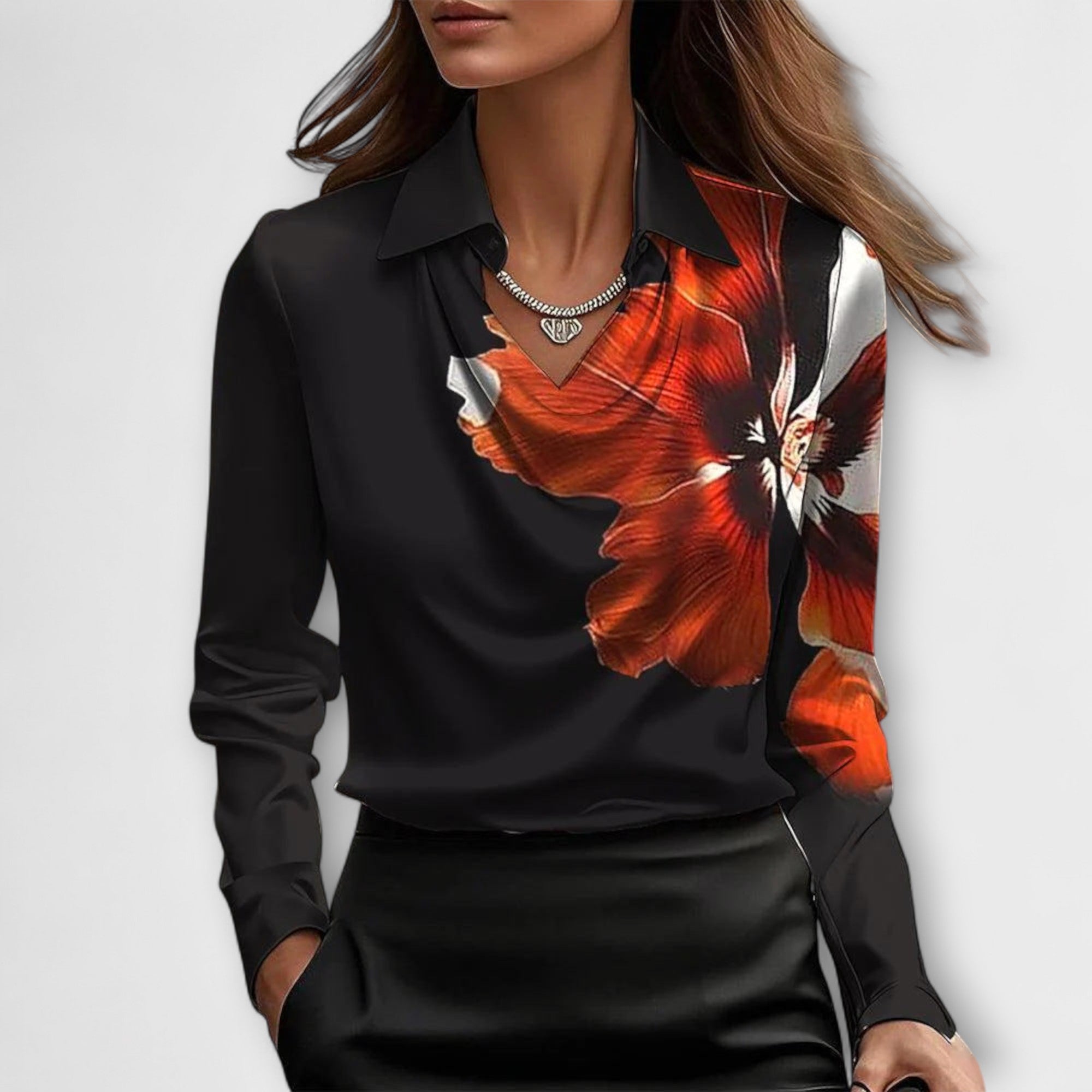 Shiny Top with Pleated Collar