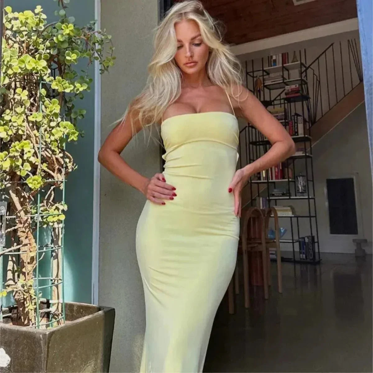 Backless Bodycon Maxi Dress For Evening Events