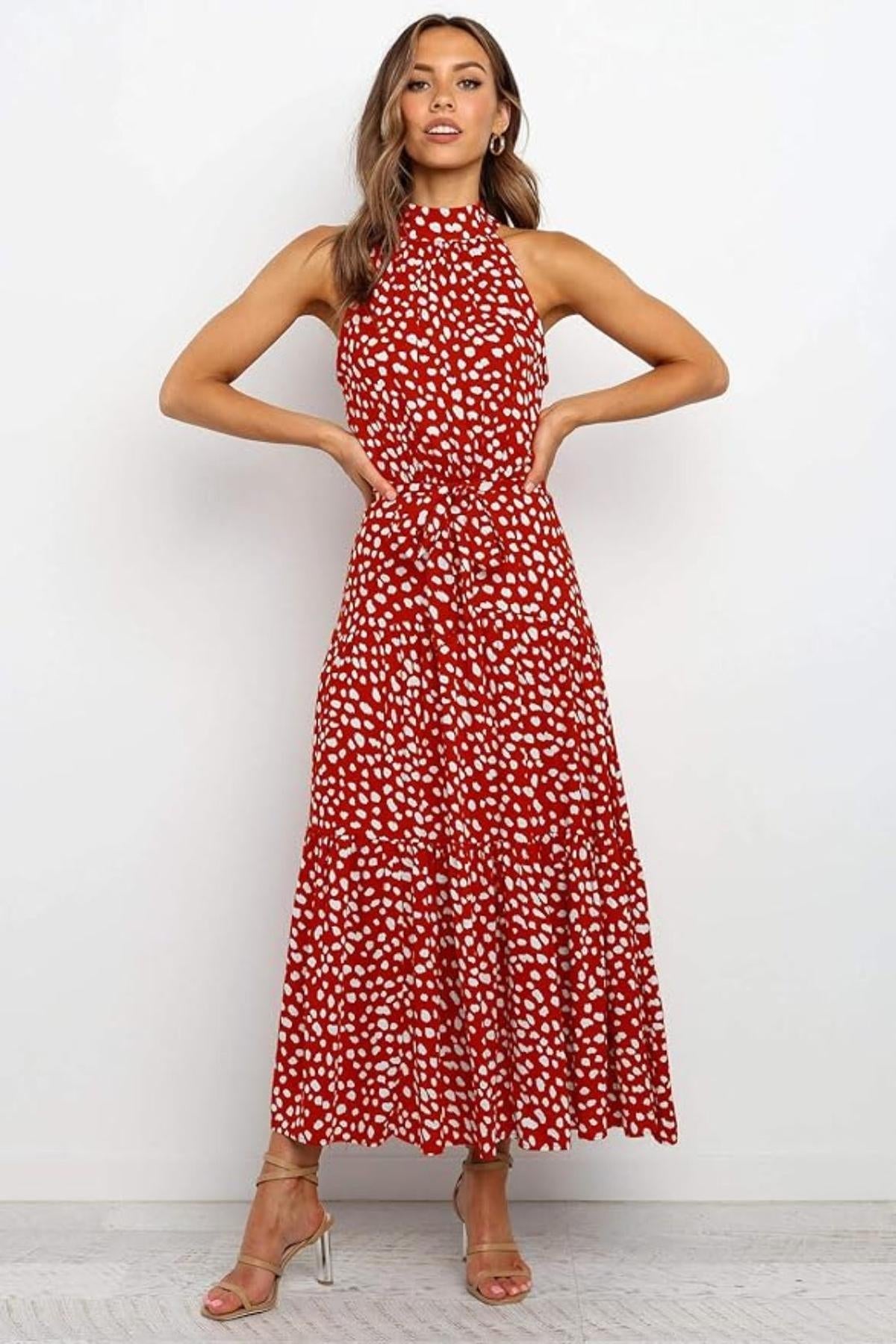 Polka Dot Halter Midi Sundress