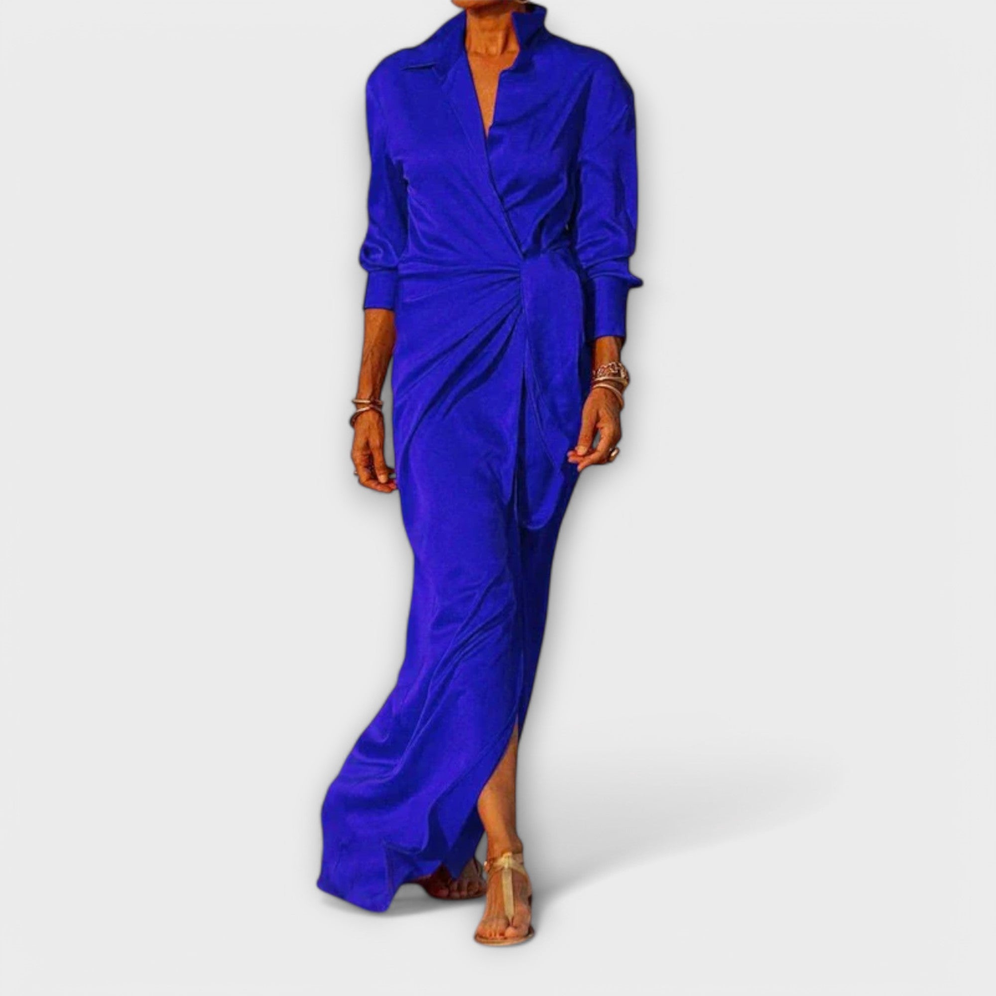 Κομψό Φόρεμα με Ζώνη και Μακριά Μανίκια