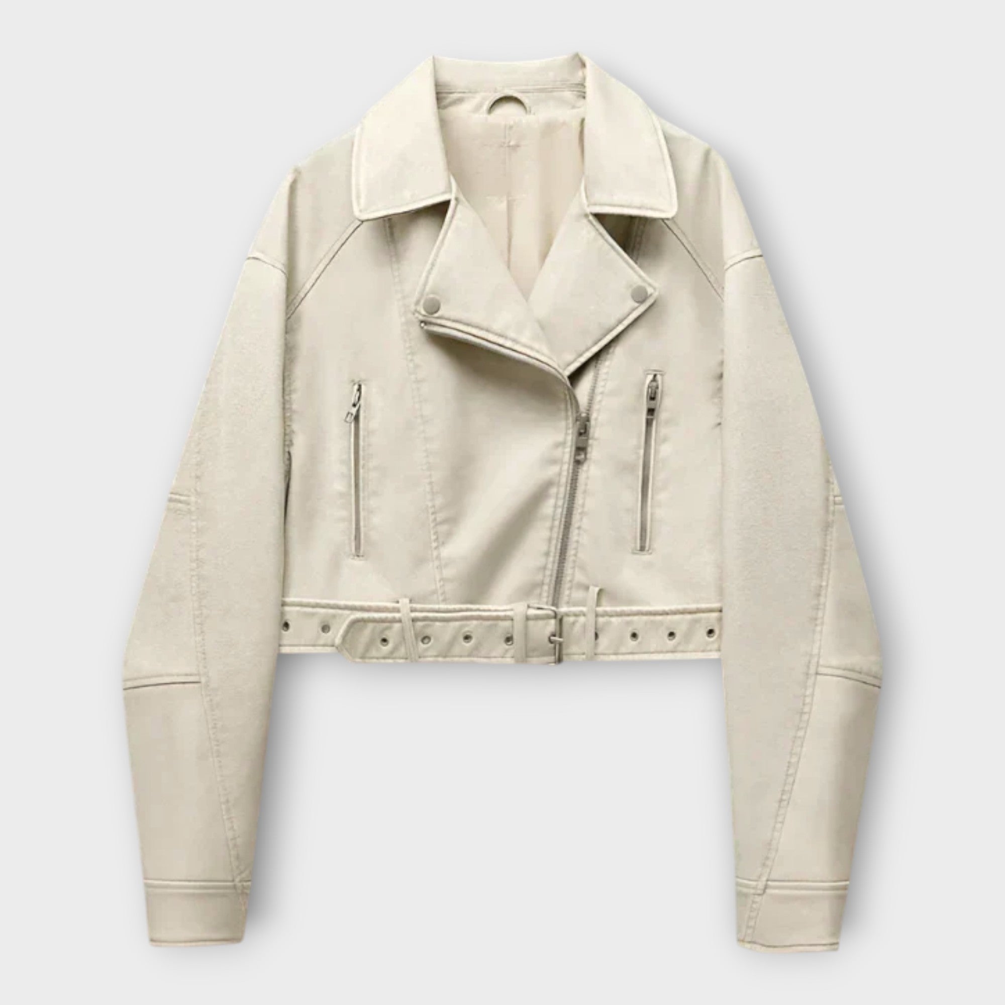 Μοντέρνα Κοντή Δερμάτινη Ζακέτα με Ζώνη και Εκλεπτυσμένη Αισθητική