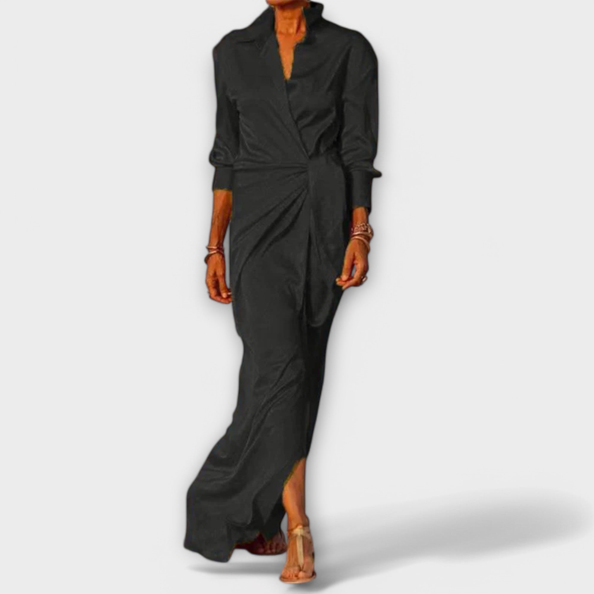 Κομψό Φόρεμα με Ζώνη και Μακριά Μανίκια