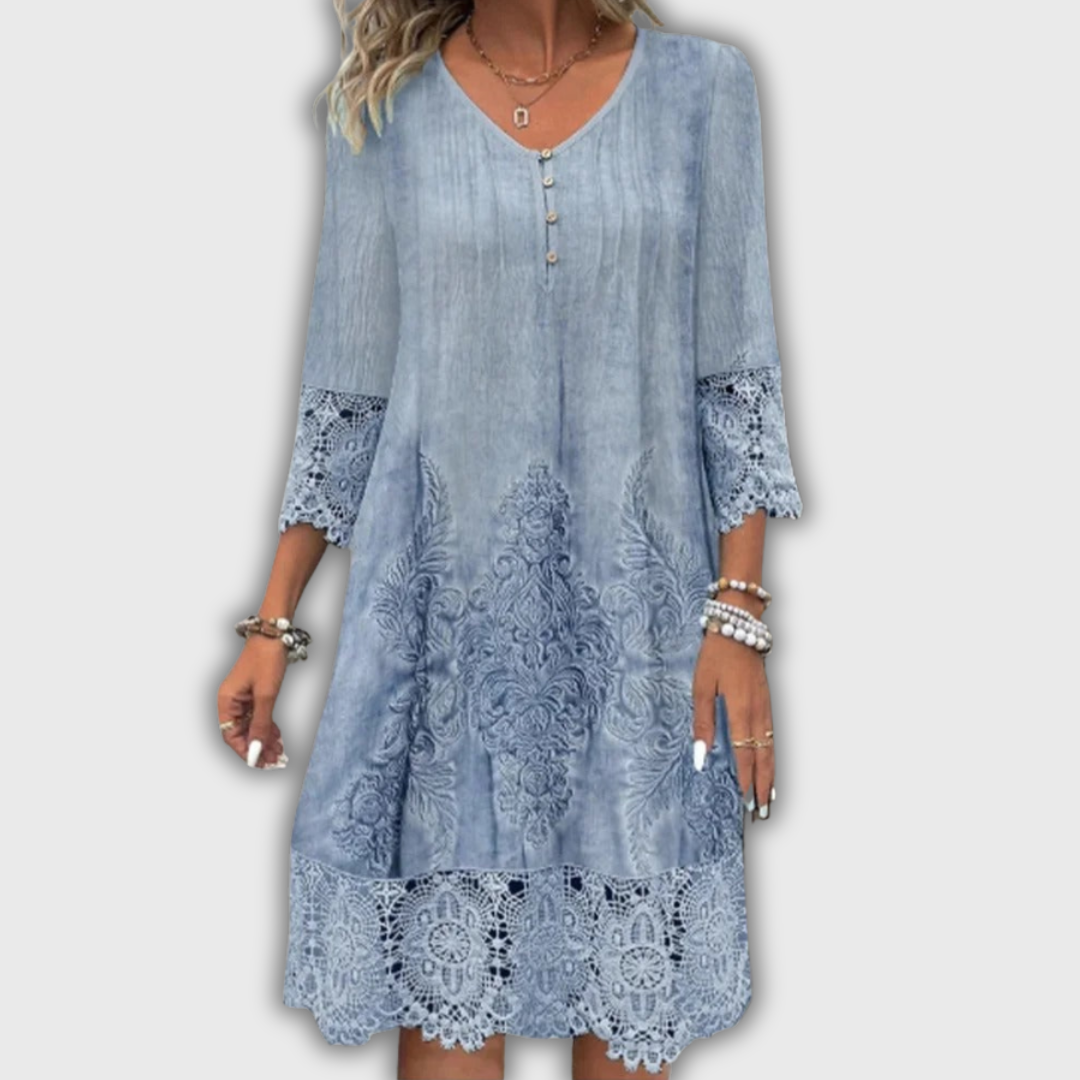 Εβελυν – Κομψό Φόρεμα με Δαντέλα και V-Λαιμό