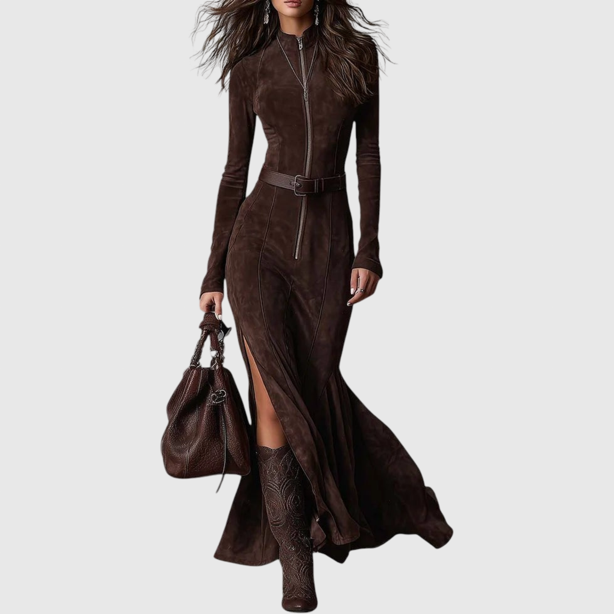 Julina | Κομψό Μακρύ Φόρεμα από Ψεύτικο Δέρμα