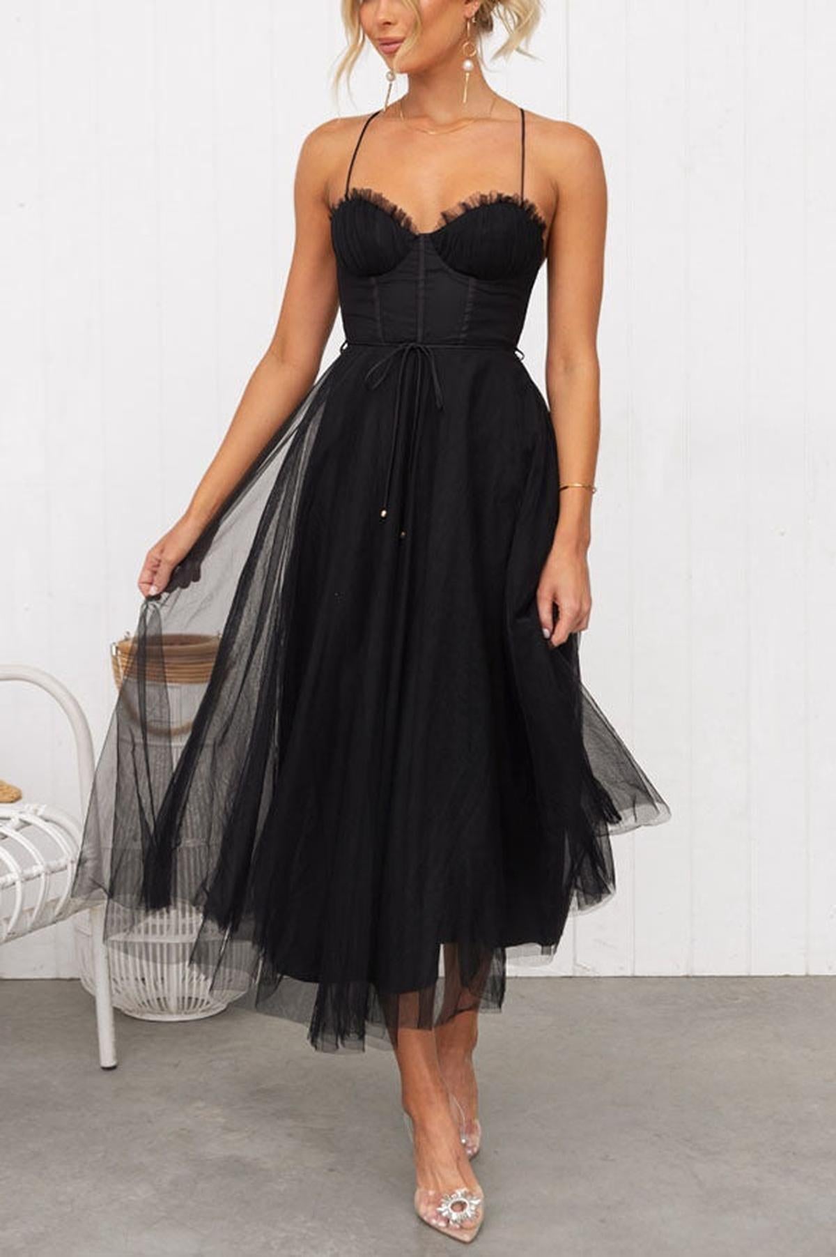 Women's Sleeveless Chiffon Maxi Dress With Tulle Overlay