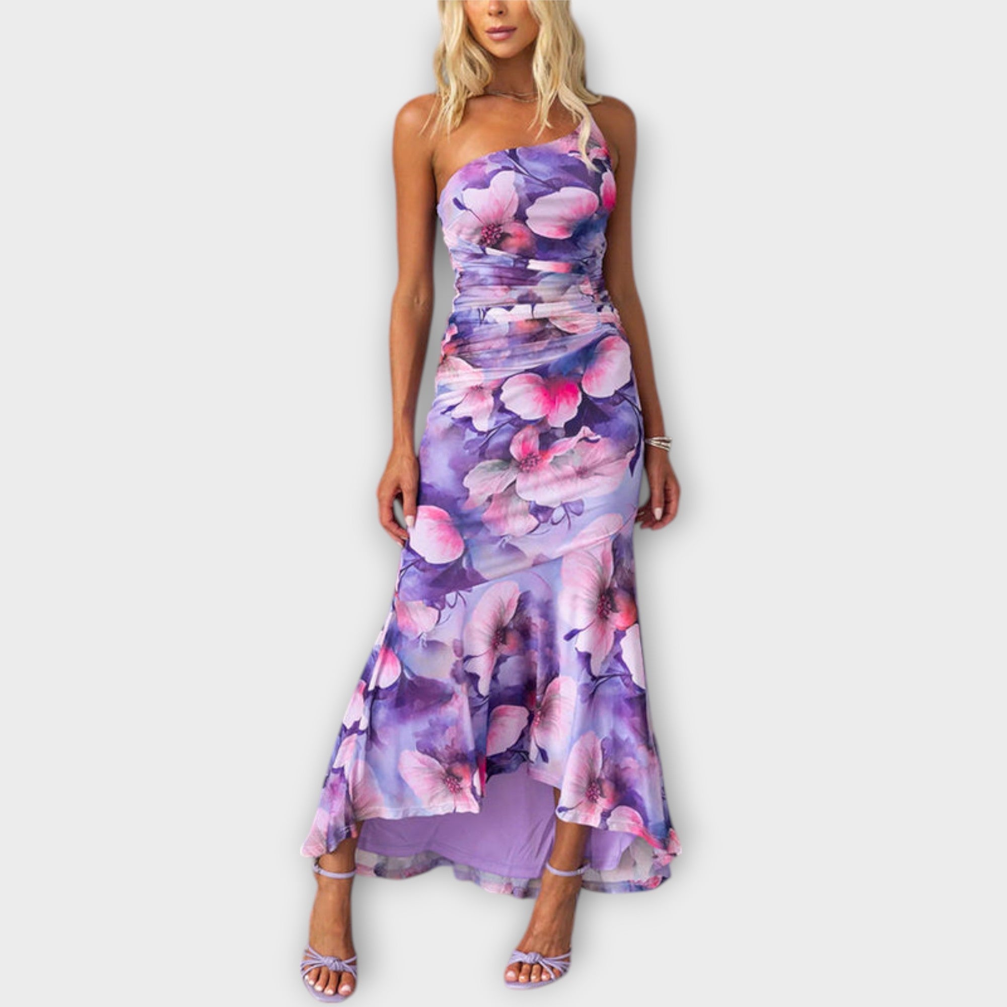 Pia – One-Sided Ruched Maxi Dress