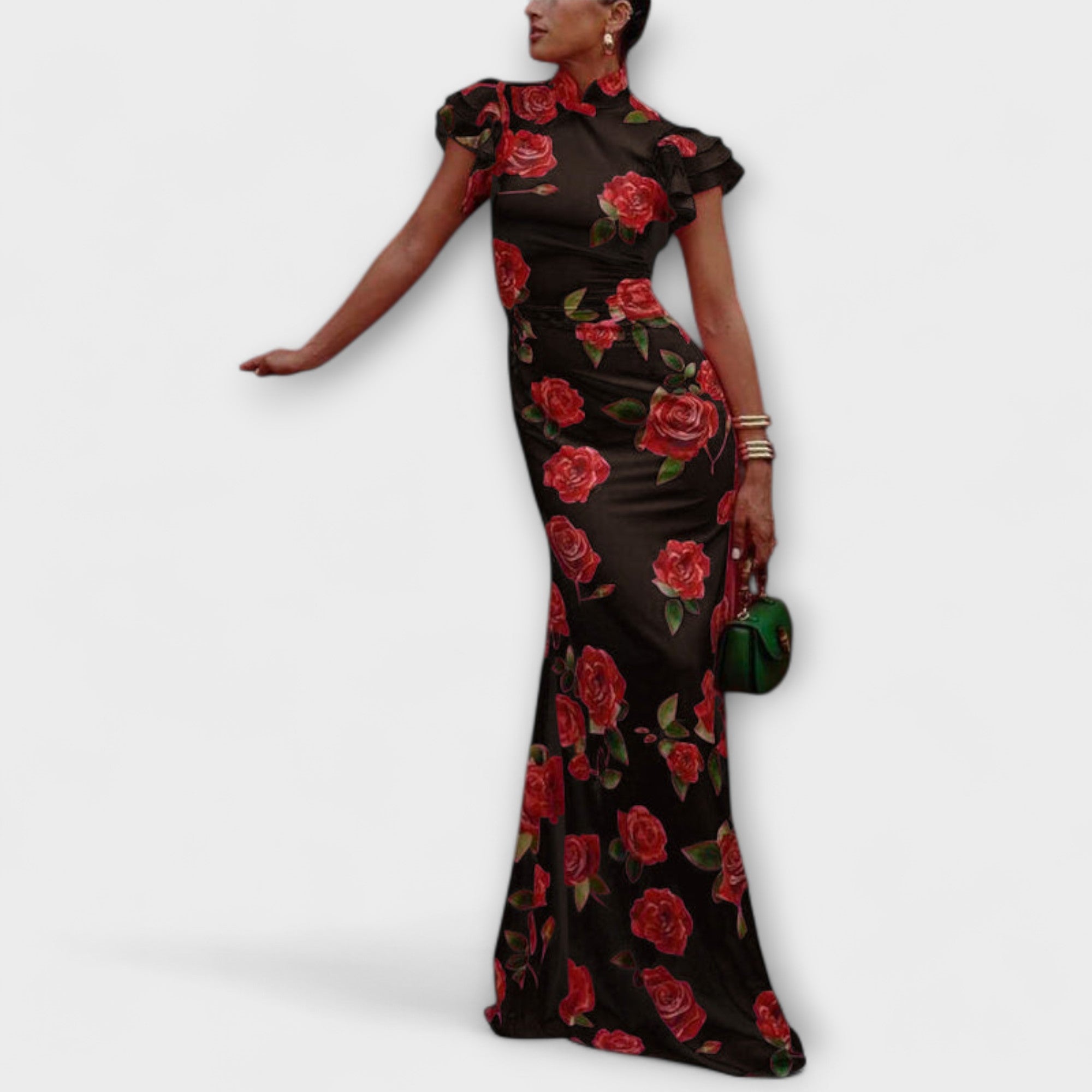 Λούνα - Μαξι φόρεμα με λουλουδάτο σχέδιο, tiered κοπή και μανίκια καμπάνα