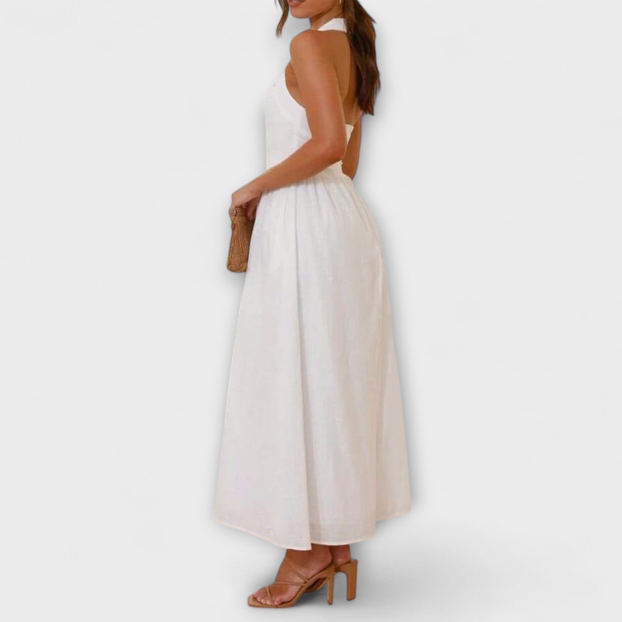 Λυδία - Μεσαίου Μήκους Μαύρο Φόρεμα Χωρίς Μανίκια με Λεπτομέρεια στη Μέση