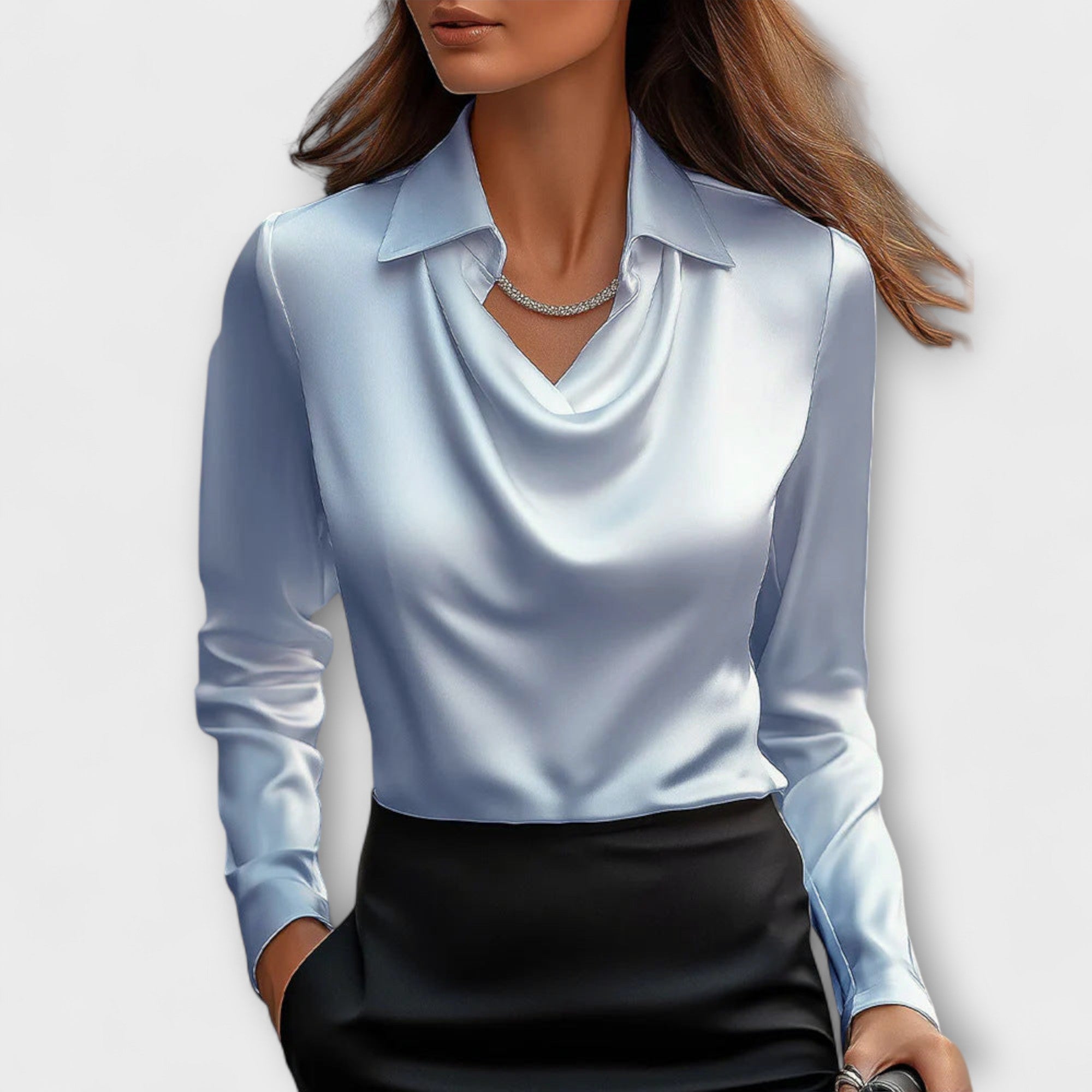 Shiny Top with Pleated Collar