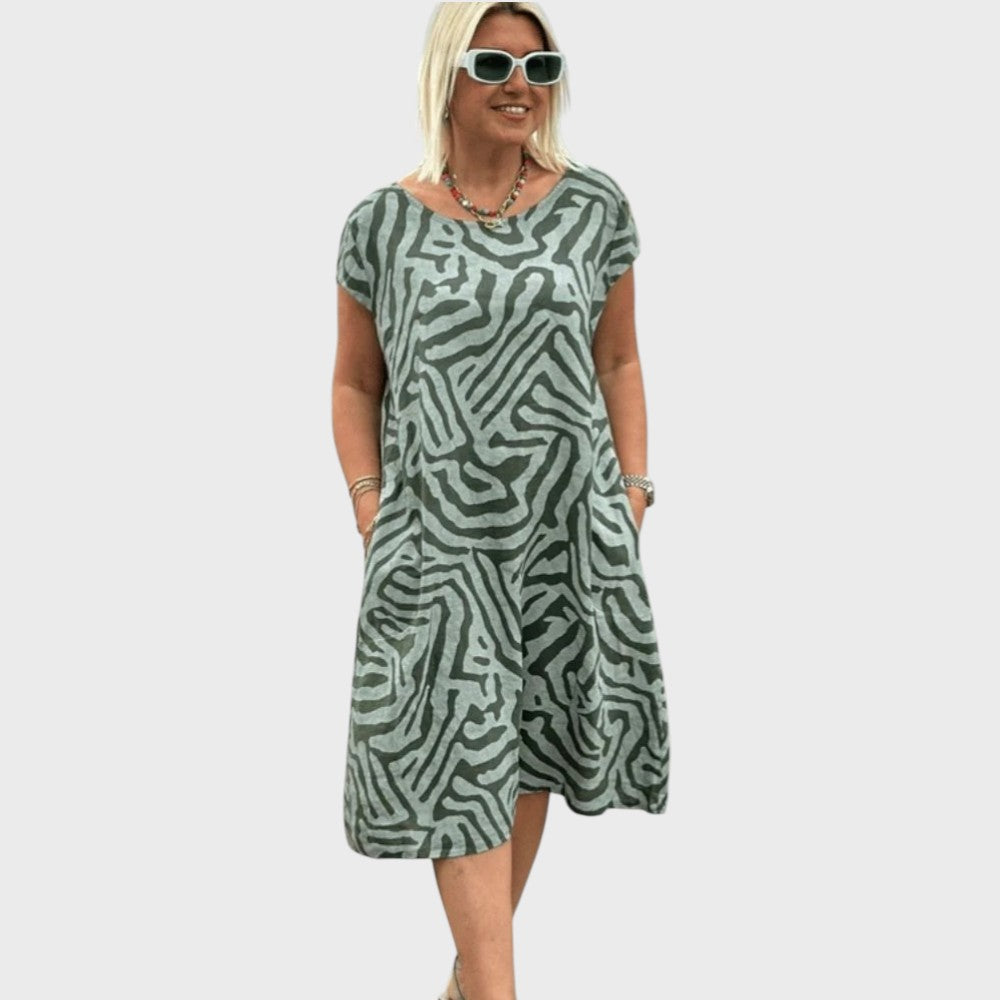 Γκισέλ | Καλοκαιρινό Φόρεμα με Στρογγυλή Λαιμόκοψη και Όμορφο Τύπωμα