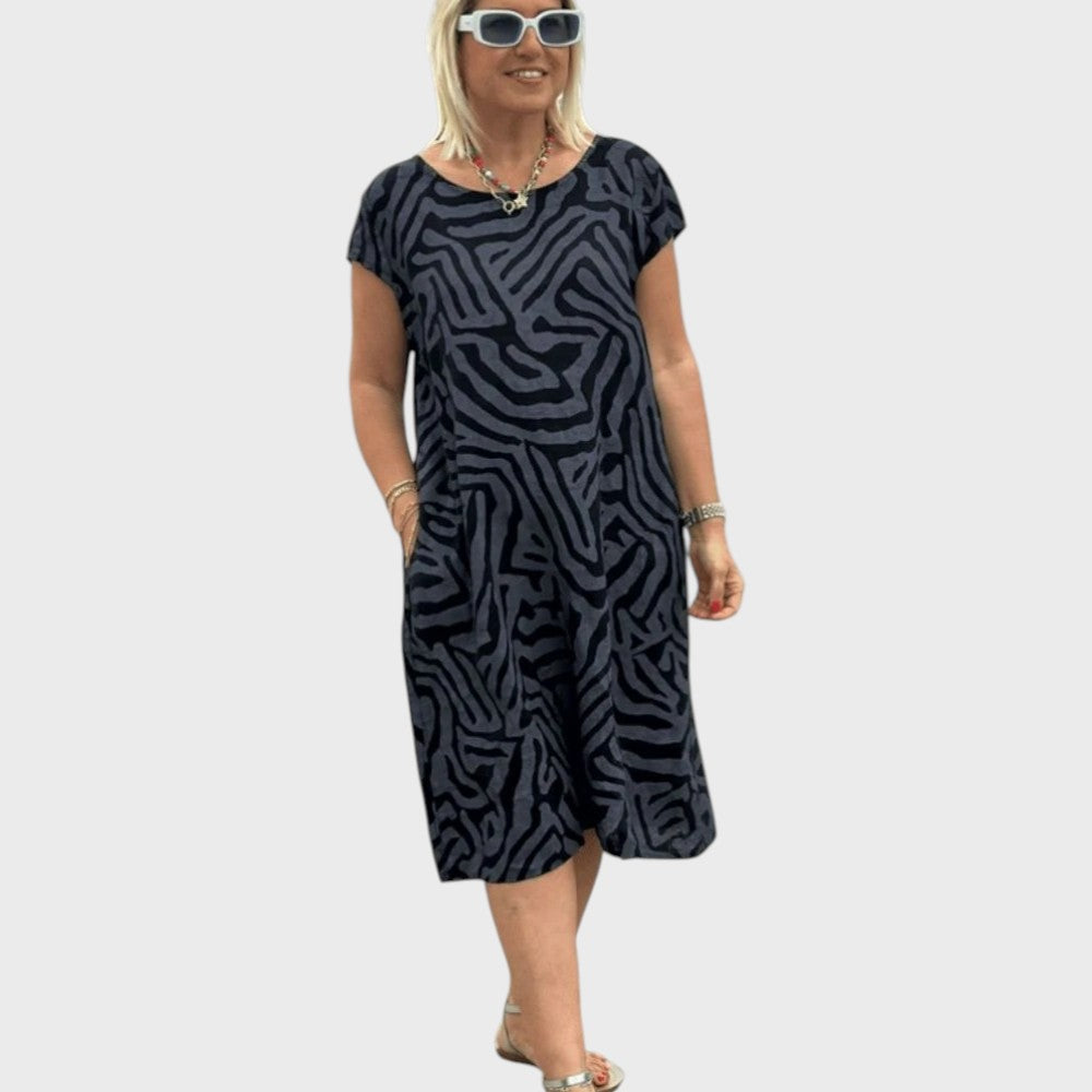 Γκισέλ | Καλοκαιρινό Φόρεμα με Στρογγυλή Λαιμόκοψη και Όμορφο Σχέδιο