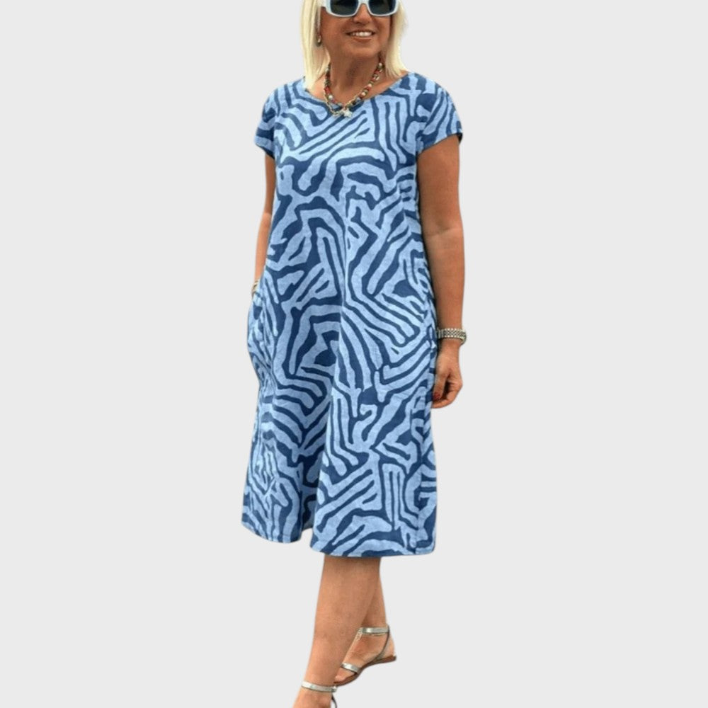 Γκισέλ | Καλοκαιρινό Φόρεμα με Στρογγυλή Λαιμόκοψη και Όμορφο Τύπωμα